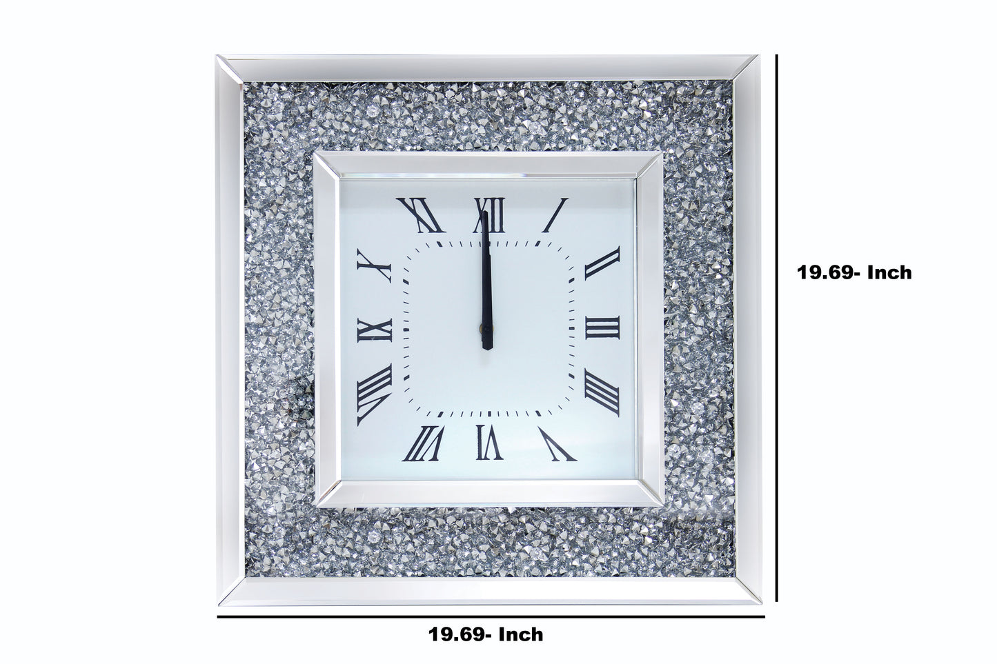 Faux Crystal Inlaid Mirrored Analog Wall Clock With Wooden Backing Clear