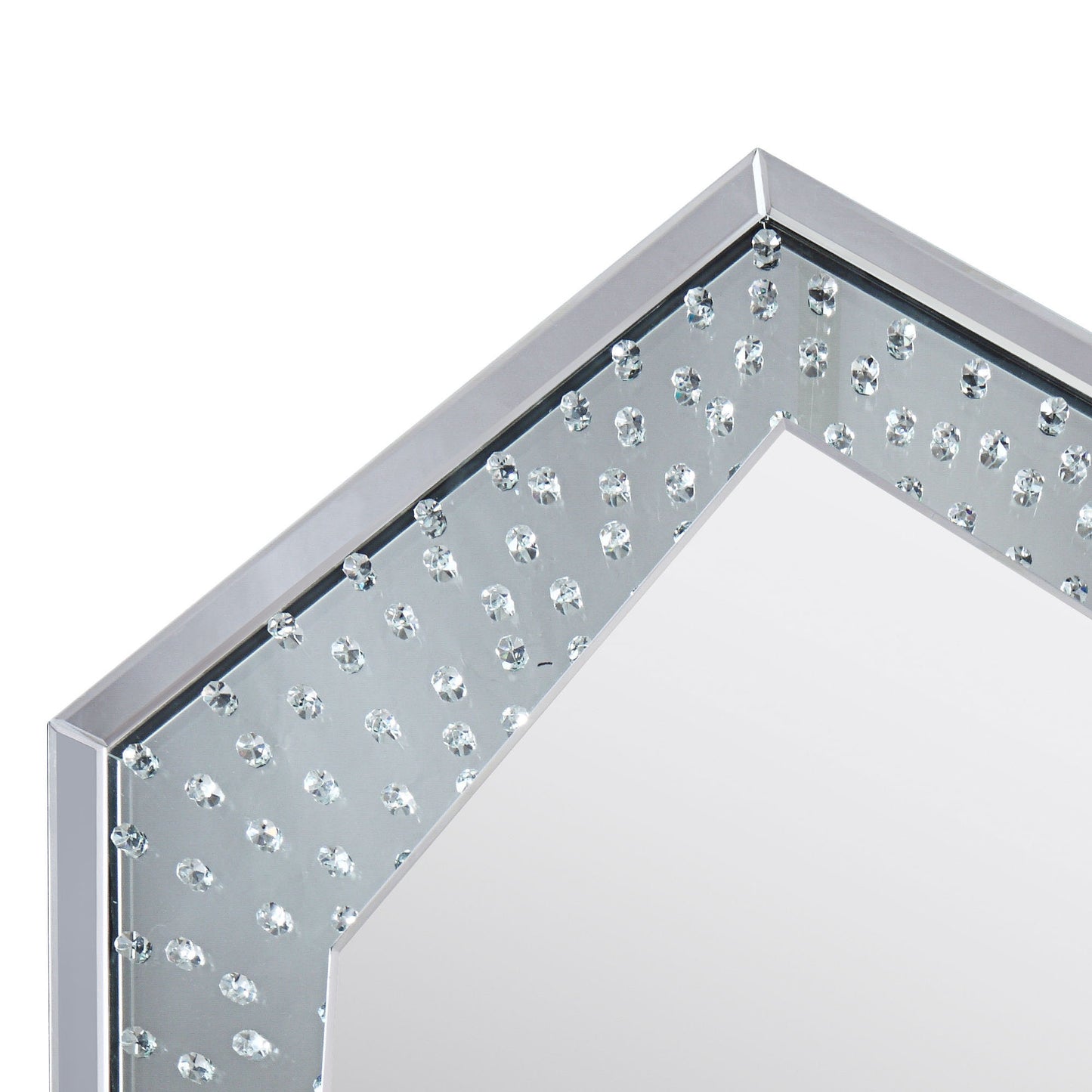Faux Crystal Accented Wooden Frame Wall Decor In Hexagonal Shape Clear