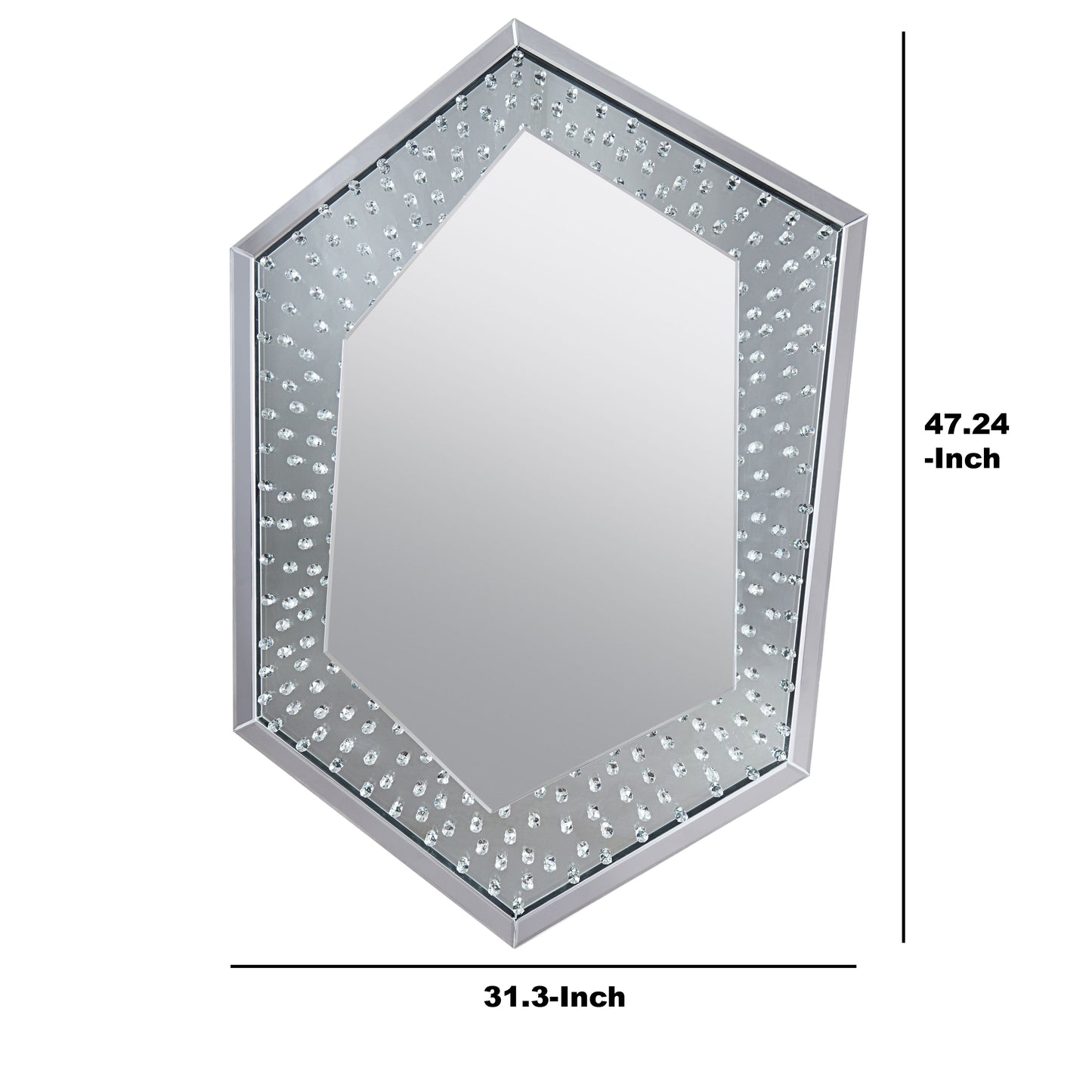 Faux Crystal Accented Wooden Frame Wall Decor In Hexagonal Shape Clear