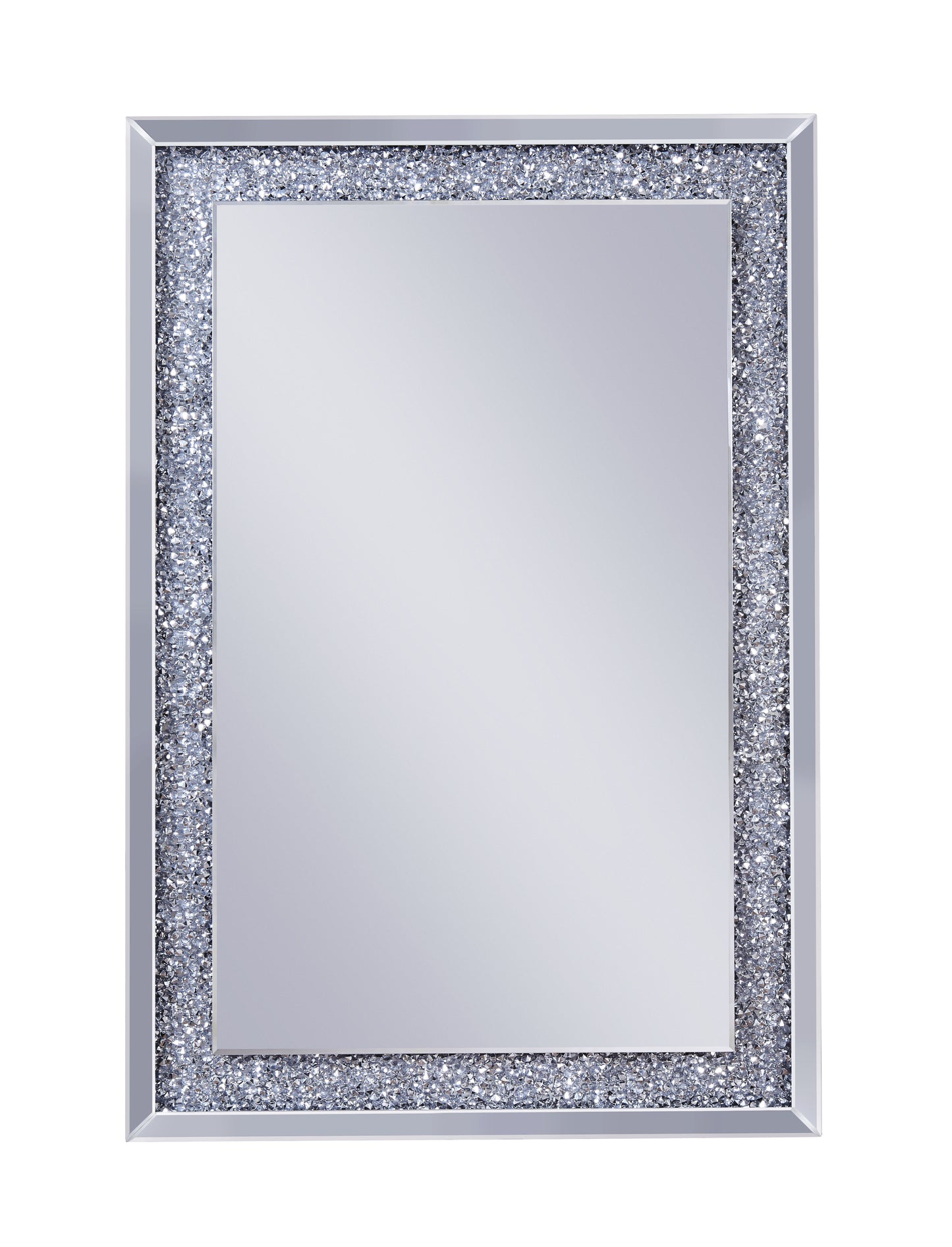 Mirrored Wooden Frame Accent Wall Decor With Faux Crystal Inlay Clear
