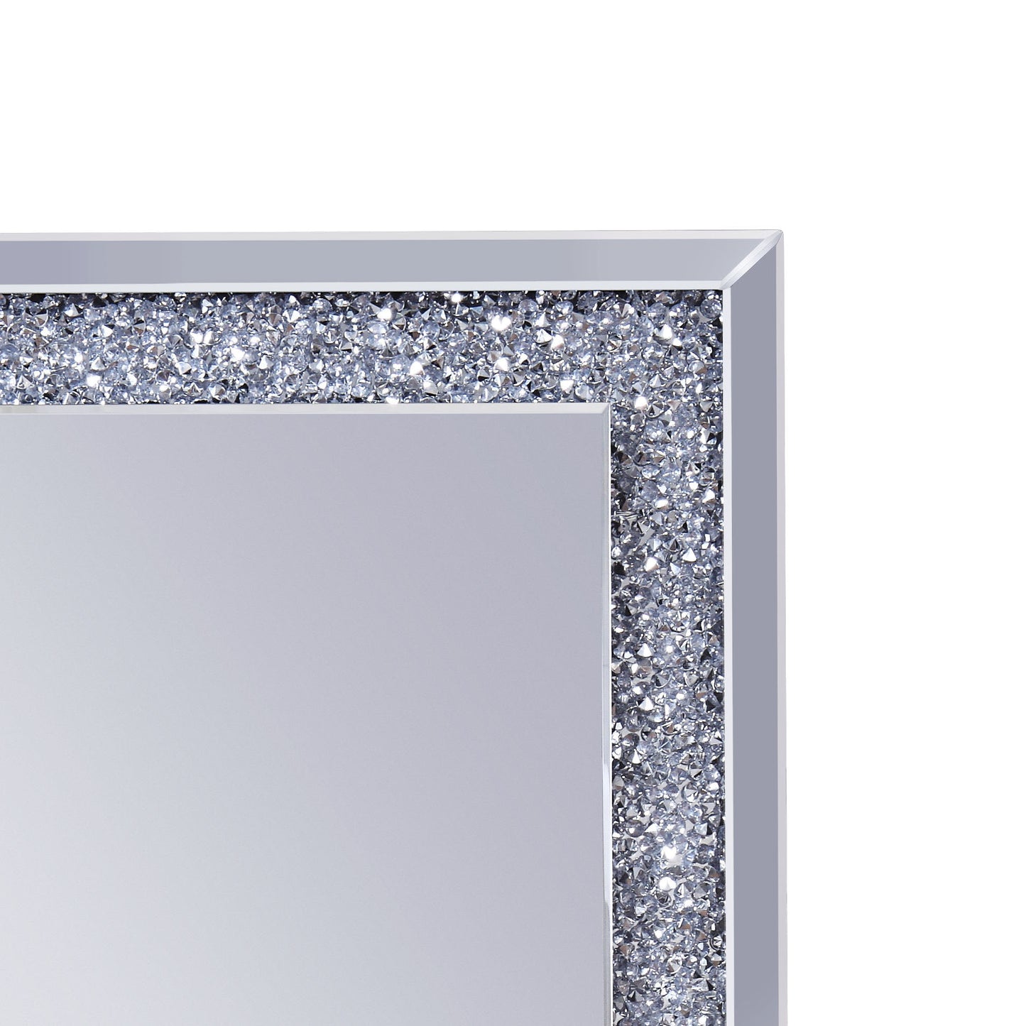 Mirrored Wooden Frame Accent Wall Decor With Faux Crystal Inlay Clear