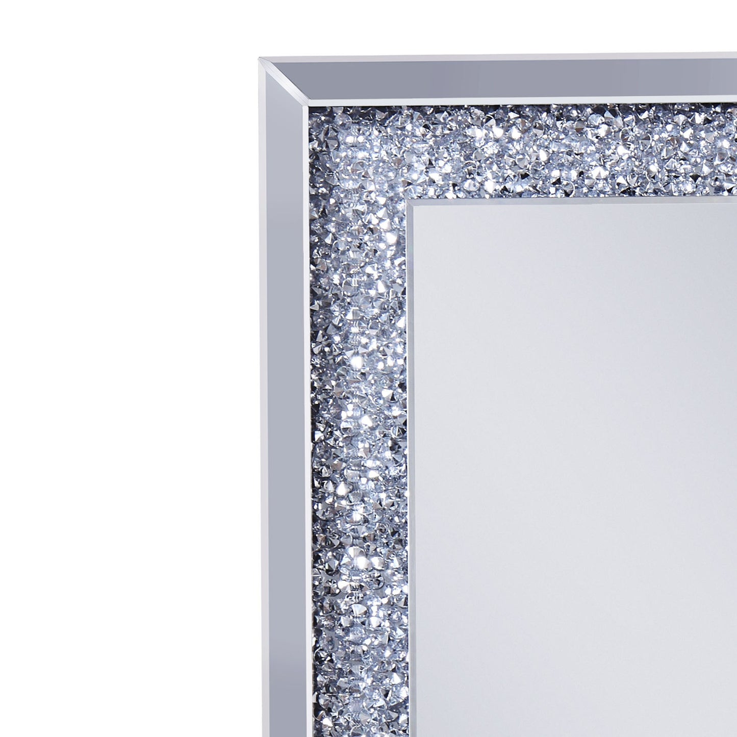 Mirrored Wooden Frame Accent Wall Decor With Faux Crystal Inlay Clear
