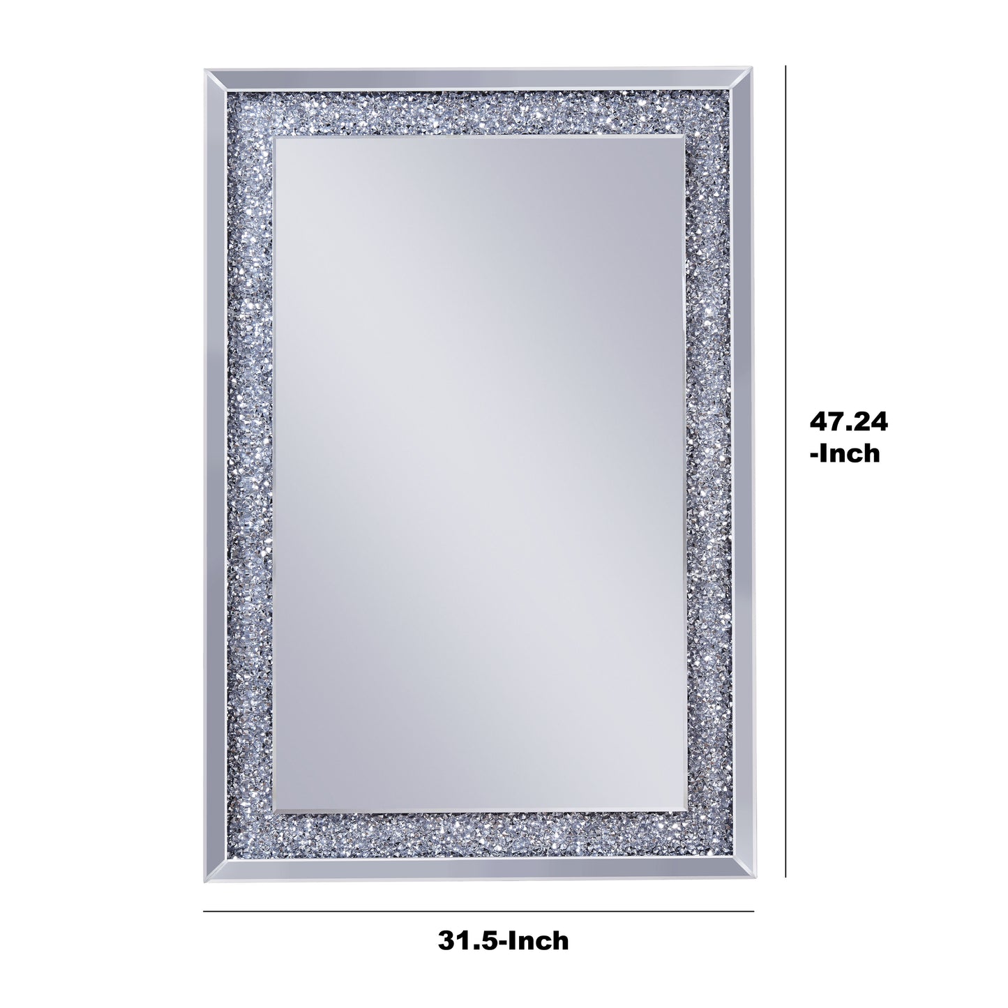 Mirrored Wooden Frame Accent Wall Decor With Faux Crystal Inlay Clear
