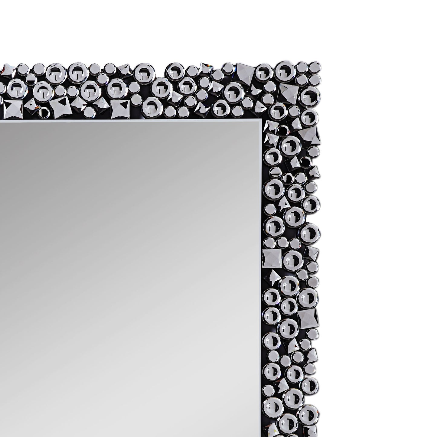 Wooden Backing Wall Decor With Faux Crystals Inlaid Border Black And Clear