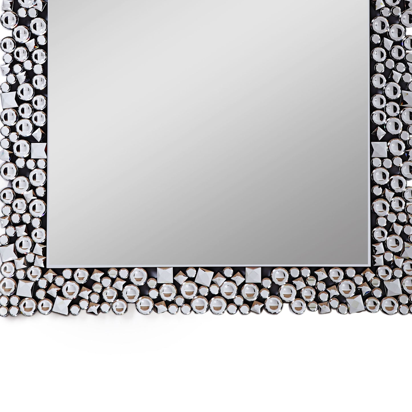 Wooden Backing Wall Decor With Faux Crystals Inlaid Border Black And Clear