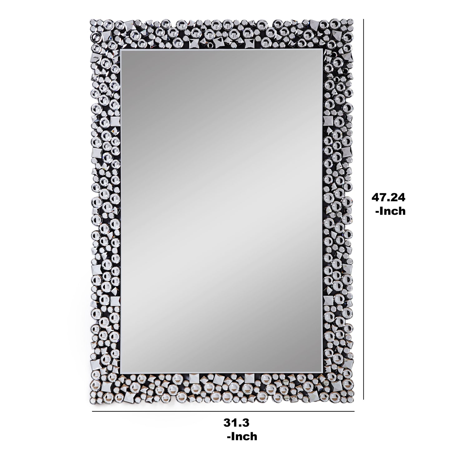 Wooden Backing Wall Decor With Faux Crystals Inlaid Border Black And Clear
