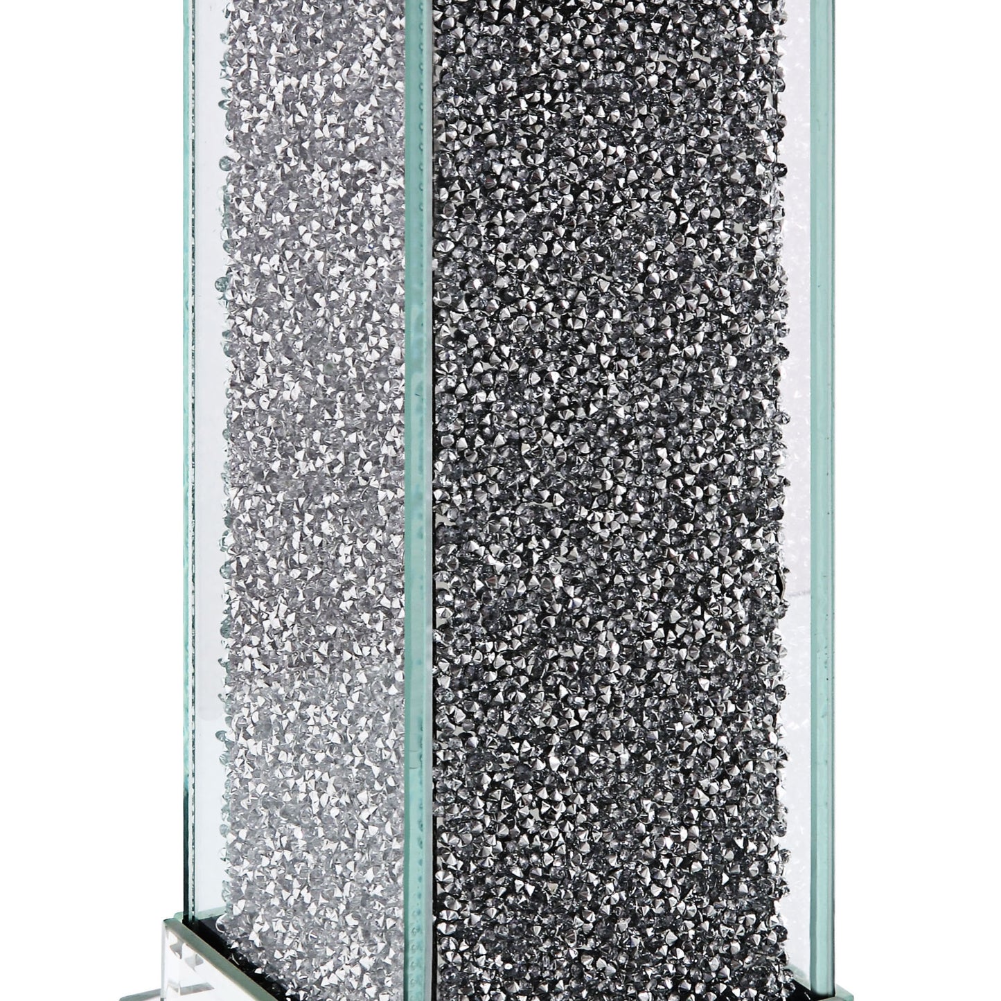 Wood And Glass Candle Holder With Faux Crystals Inlay Clear Small Set Of Two