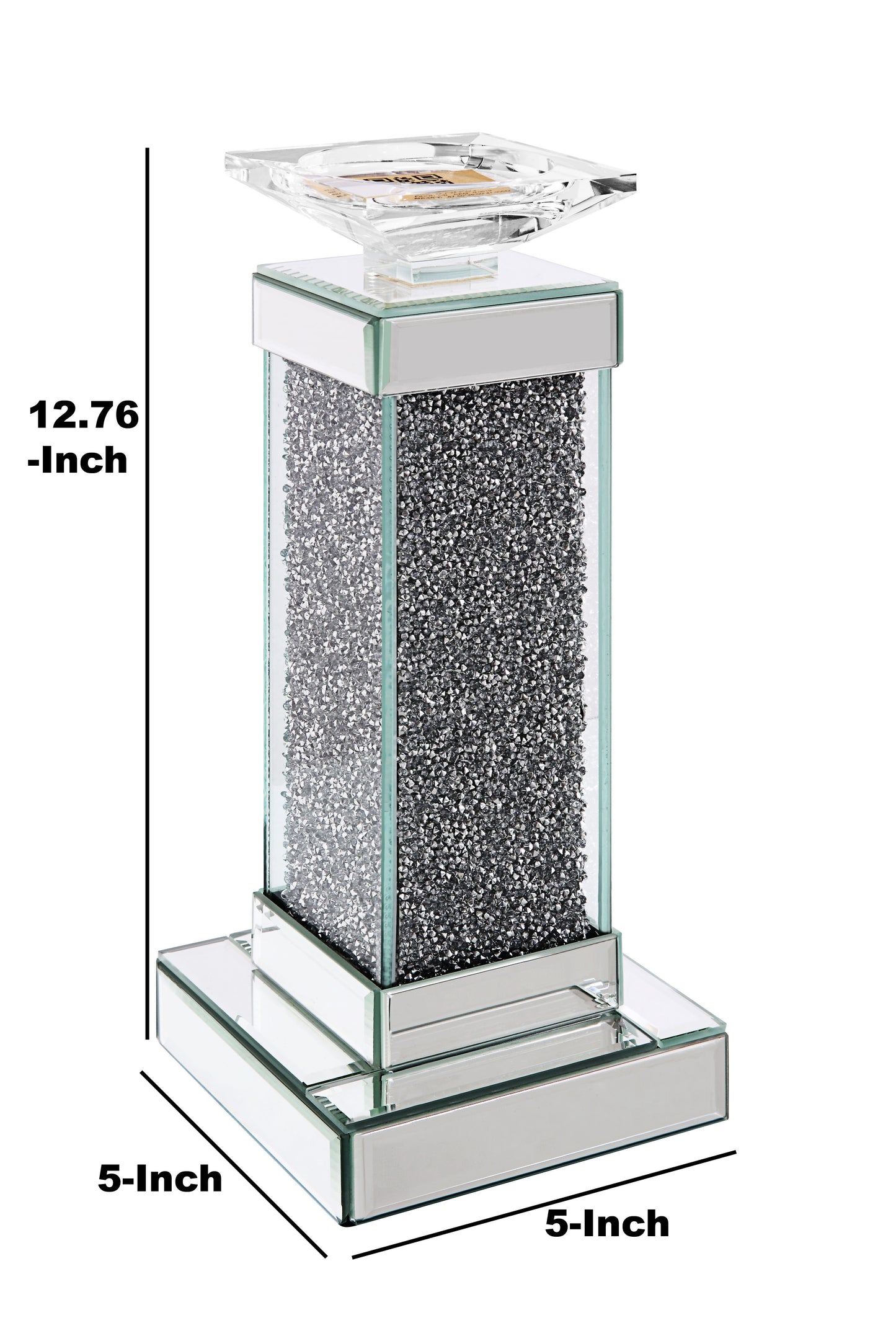 Wood And Glass Candle Holder With Faux Crystals Inlay Clear Small Set Of Two