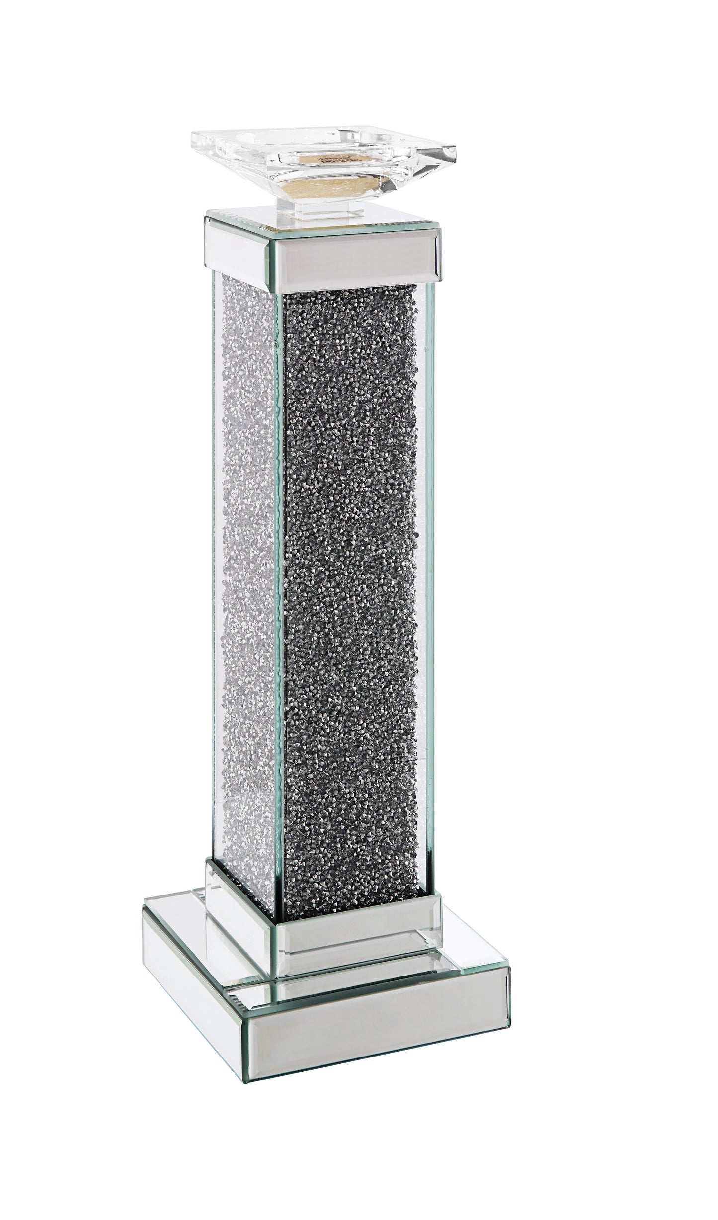 Wood And Glass Candle Holder With Faux Crystal Inlays Clear Large Set Of Two