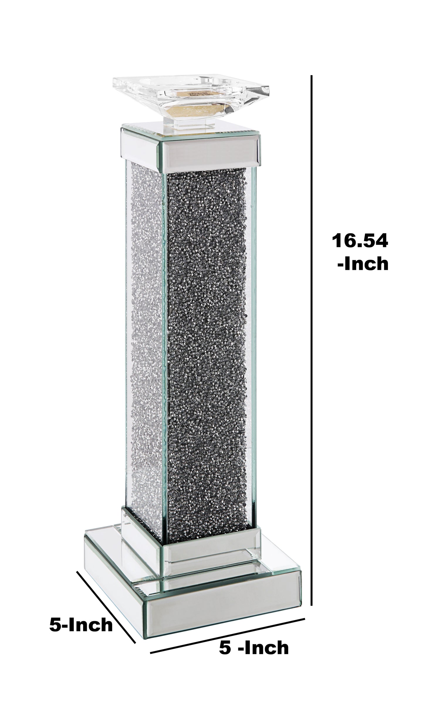 Wood And Glass Candle Holder With Faux Crystal Inlays Clear Large Set Of Two