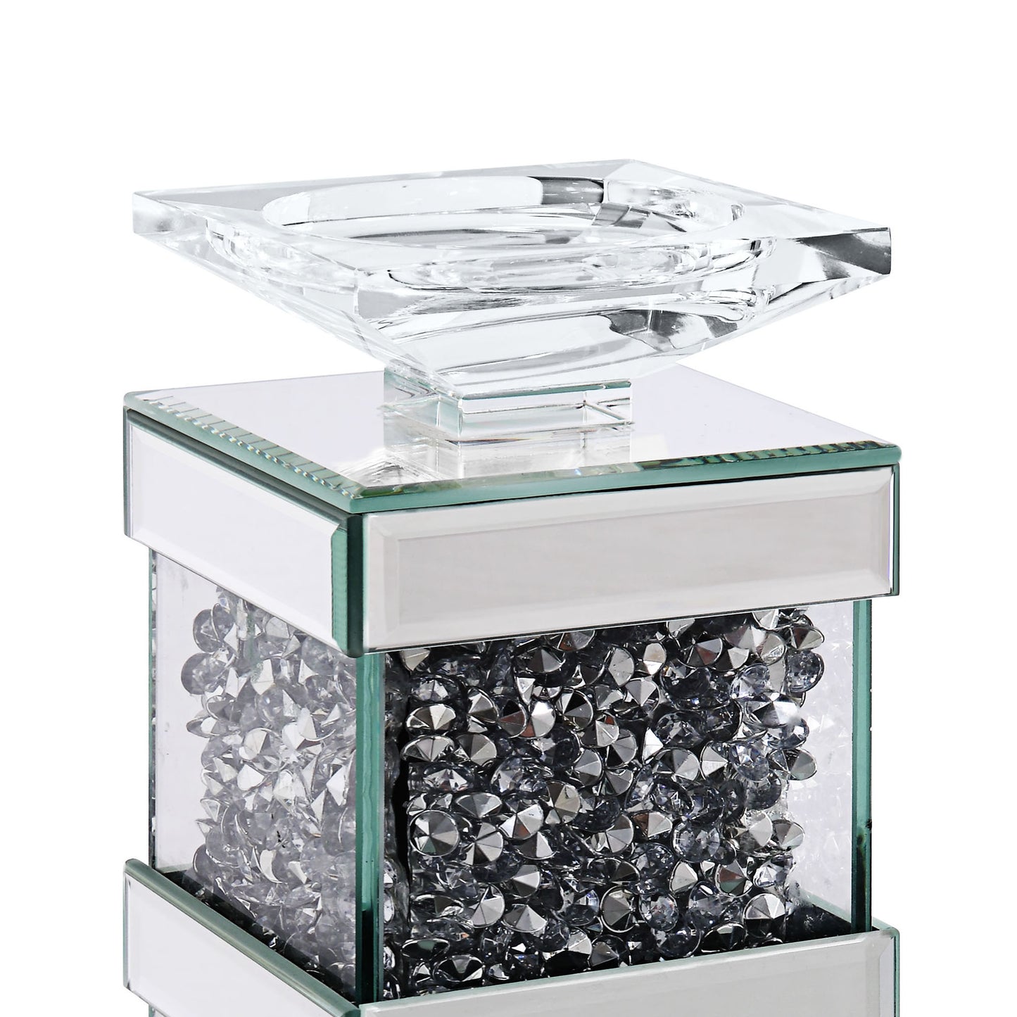 Wood And Glass Candle Holder With Faux Crystal Inserts Clear Set Of Two Small