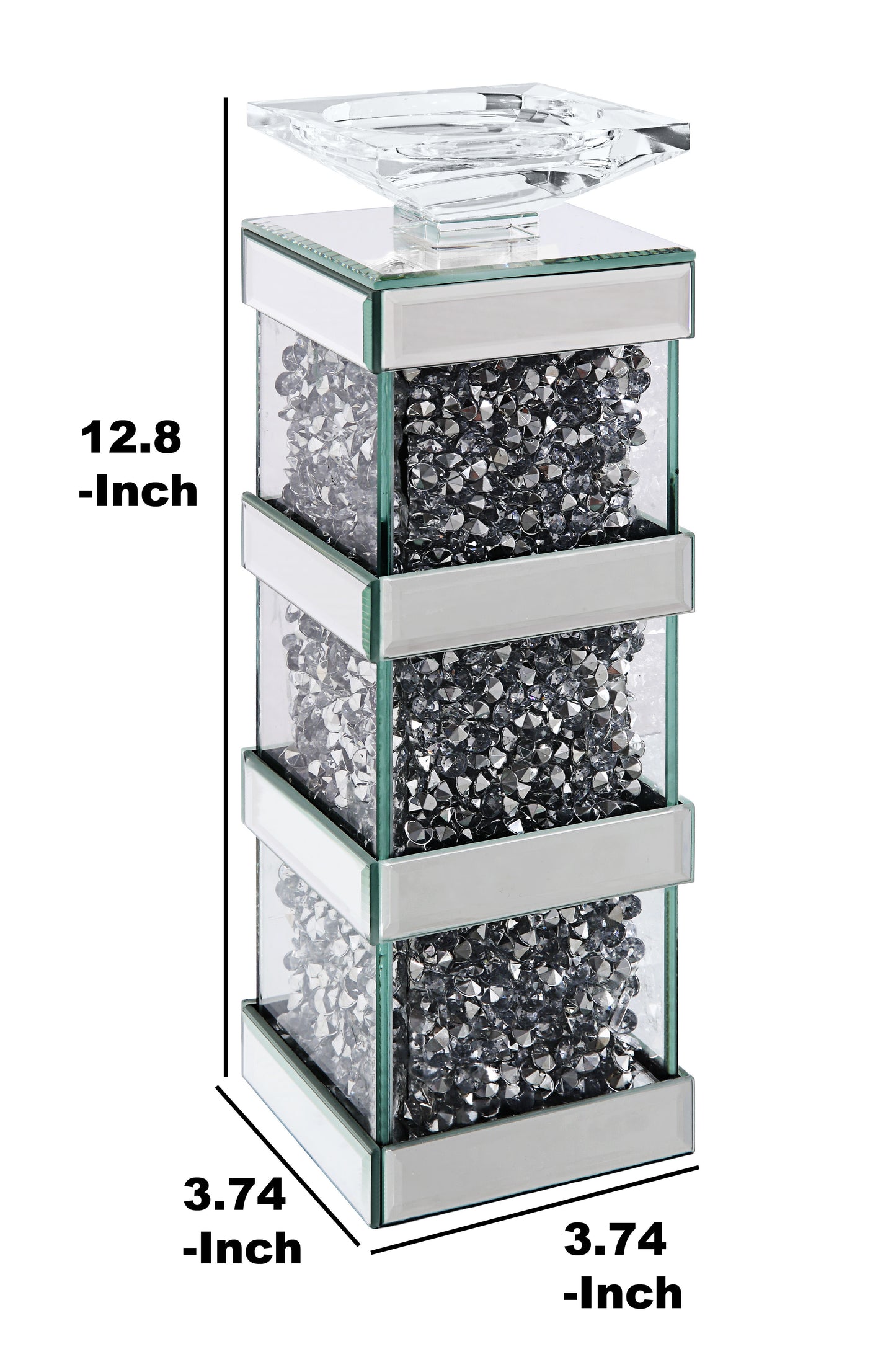 Wood And Glass Candle Holder With Faux Crystal Inserts Clear Set Of Two Small