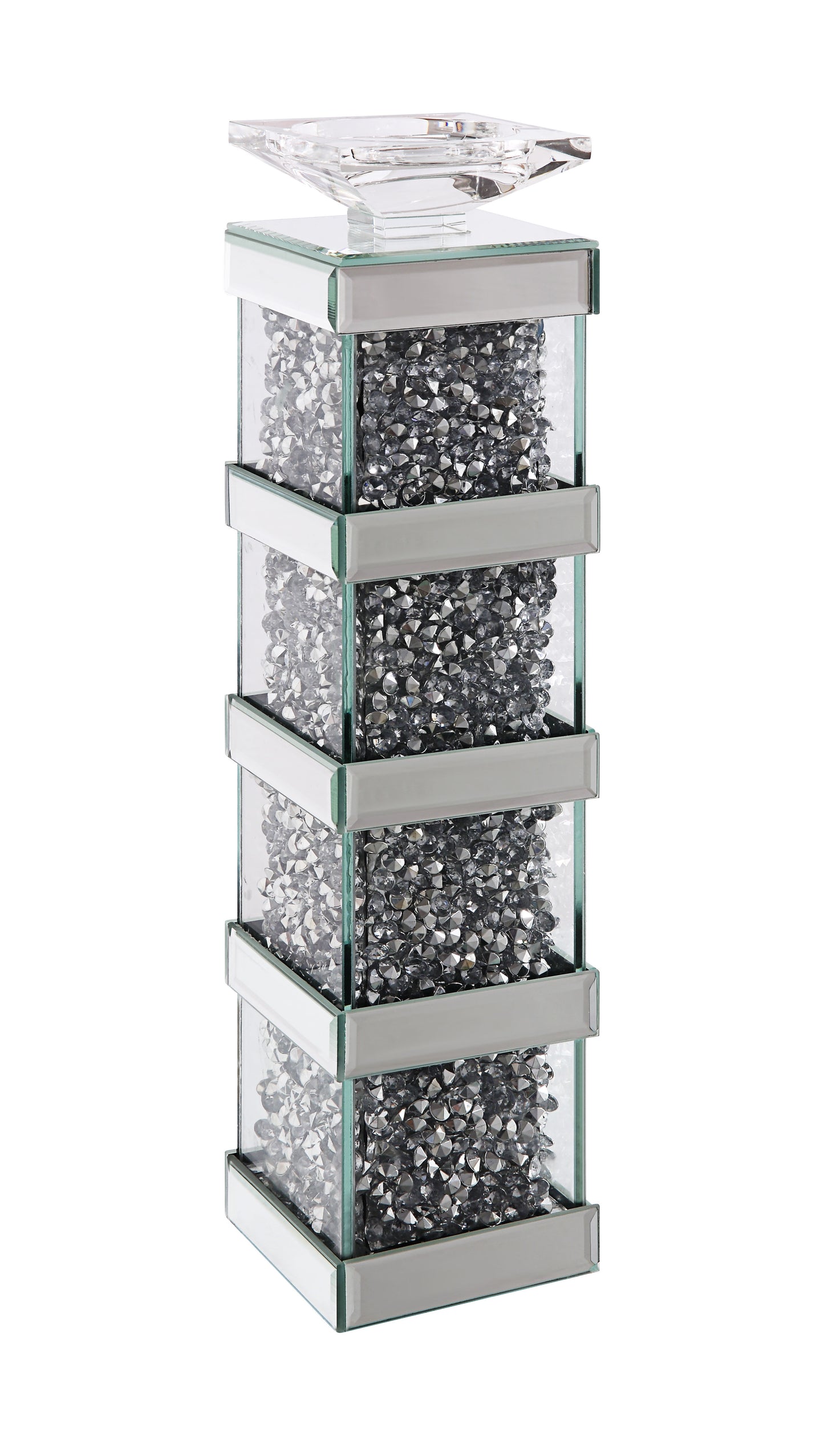 Wood And Glass Candle Holder With Faux Crystal Inserts Clear Set Of Two Large