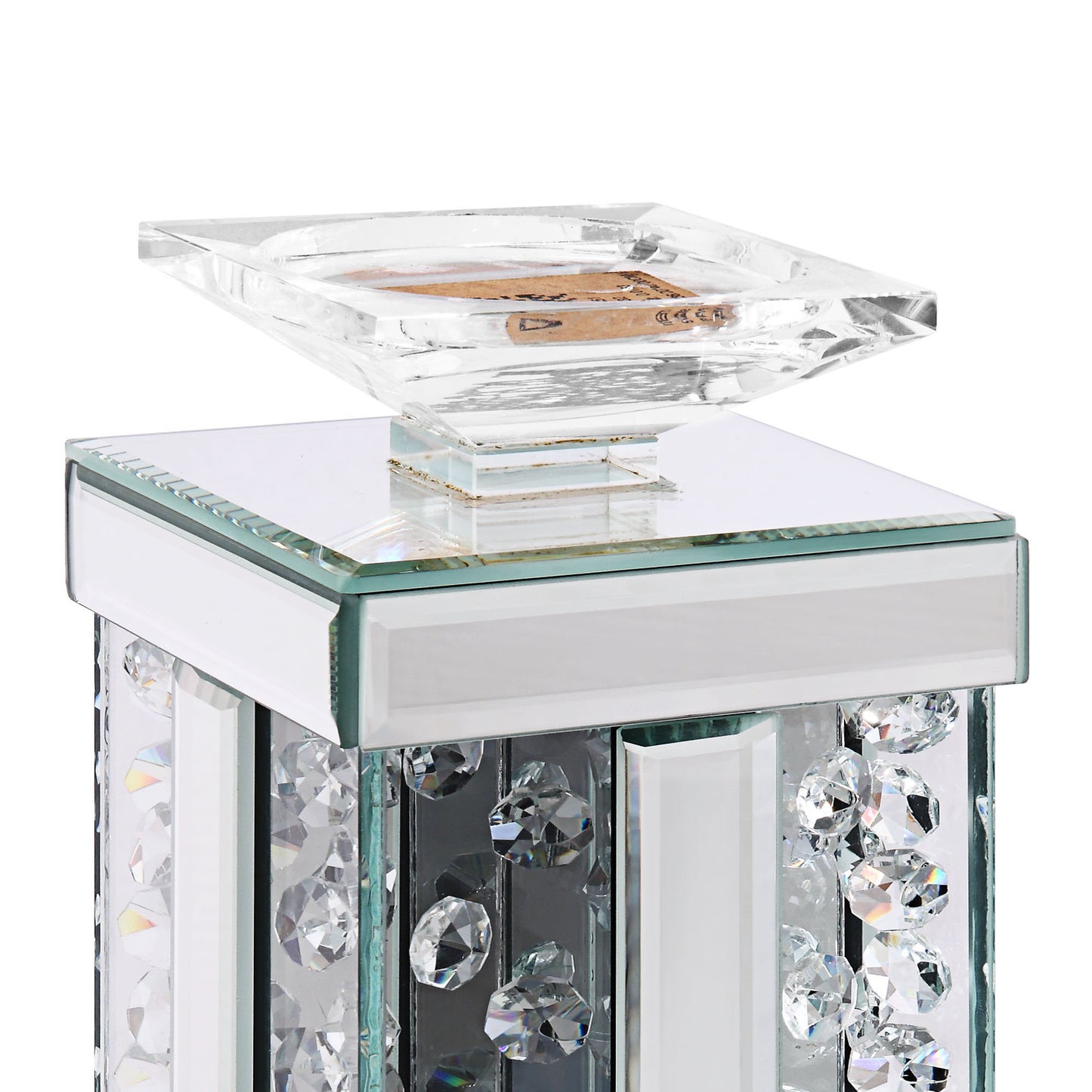 Wood And Glass Candle Holder With Faux Crystal Studs Clear Set Of Two Small