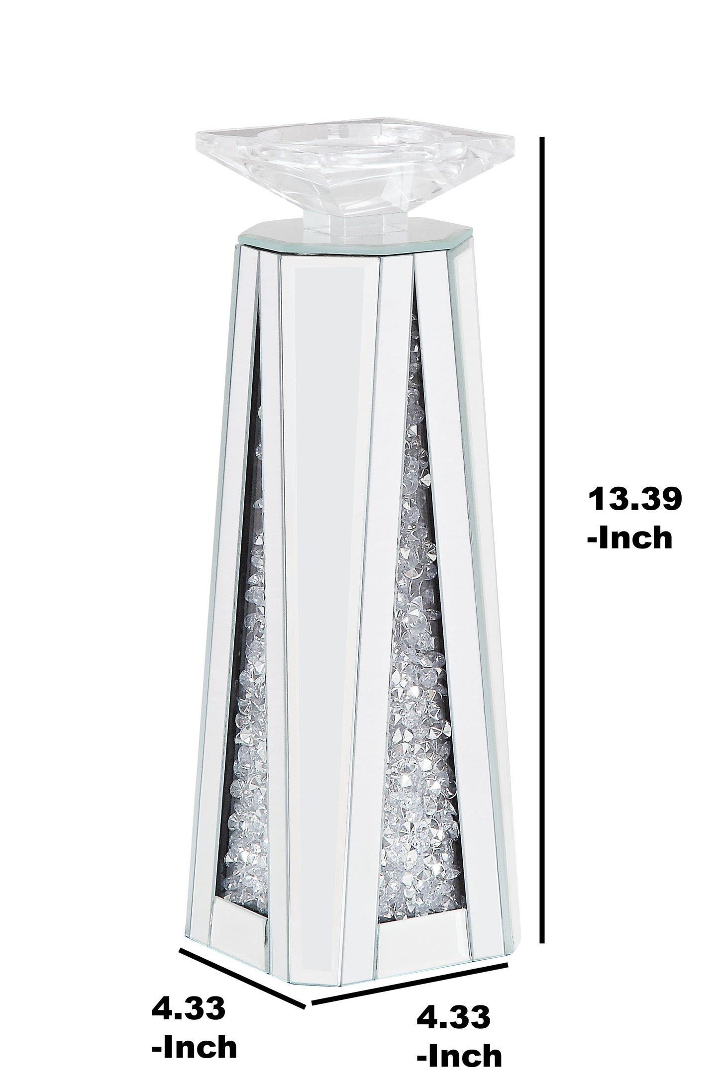 Wood And Glass Candle Holder With Faux Crystal Inserts Clear Set Of Two Small