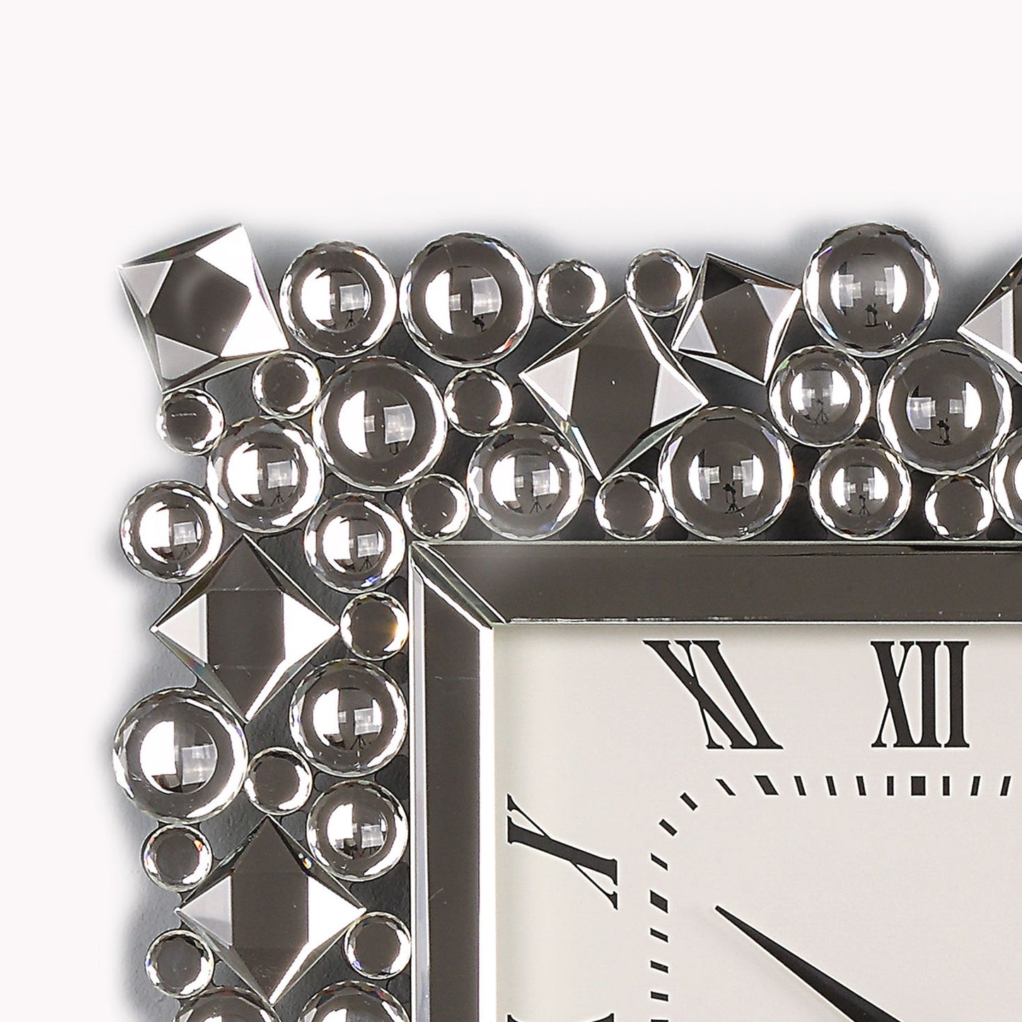 Wood And Mirror Wall Clock With Glass Crystal Gems Clear And Black