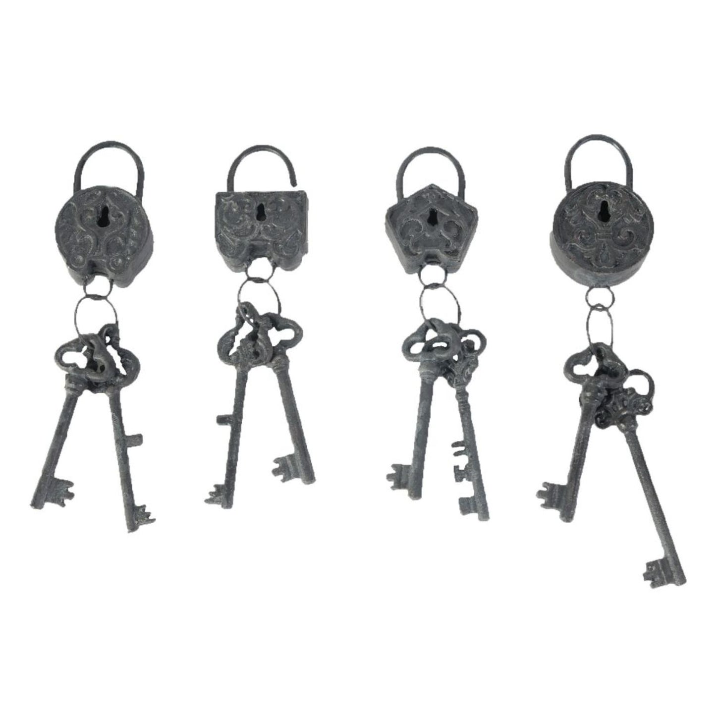 Decorative 4 Piece Lock And Key Set Wall Accent Antique Silver