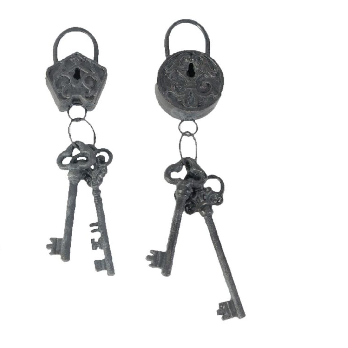 Decorative 4 Piece Lock And Key Set Wall Accent Antique Silver