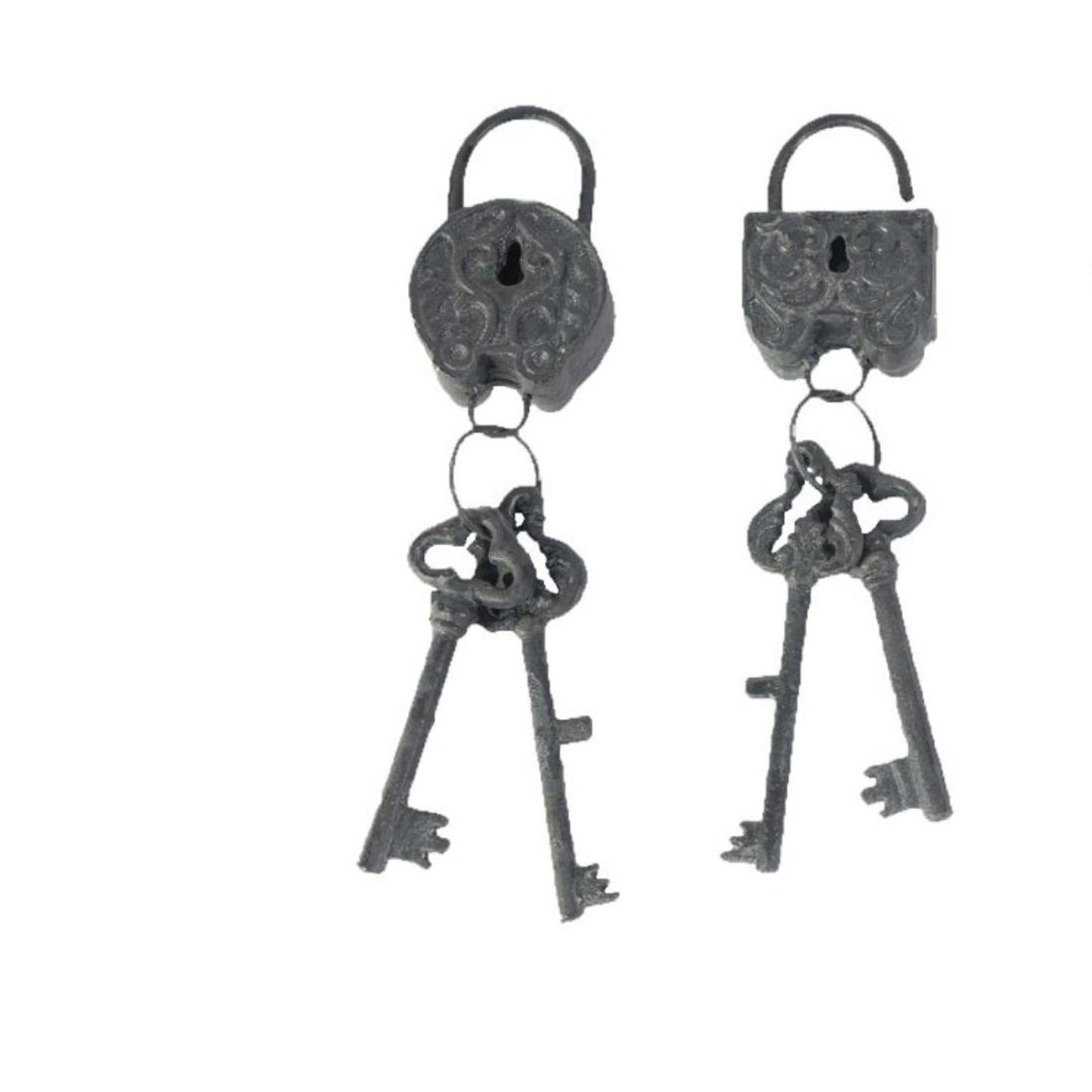 Decorative 4 Piece Lock And Key Set Wall Accent Antique Silver