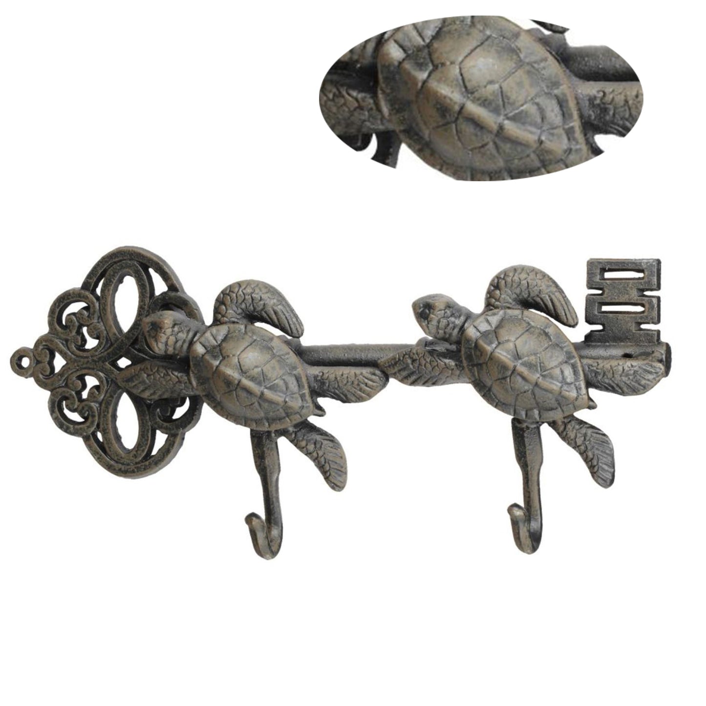 Decorative Sea Turtles Iron Wall Hook On Antique Key Gray