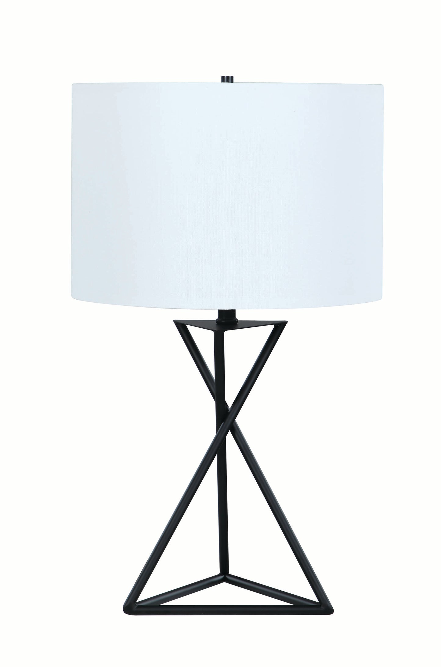 Contemporary Style Metal Table Lamp with Drum Shape Fabric Shade White and Black