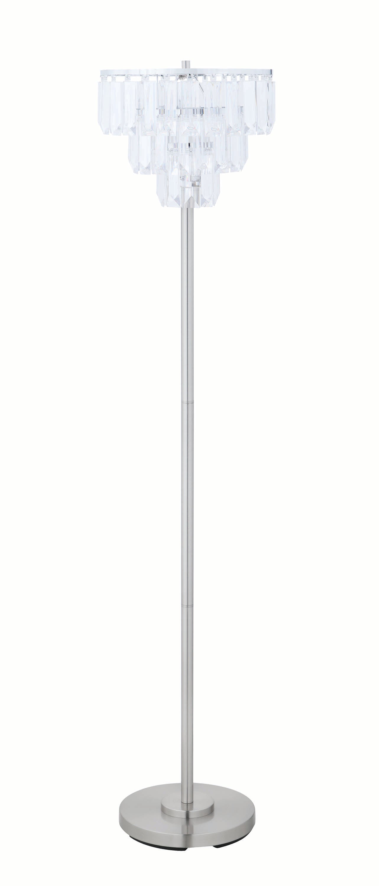 61 Inch Modern Floor Lamp Tiered Hanging Crystals Metal Silver