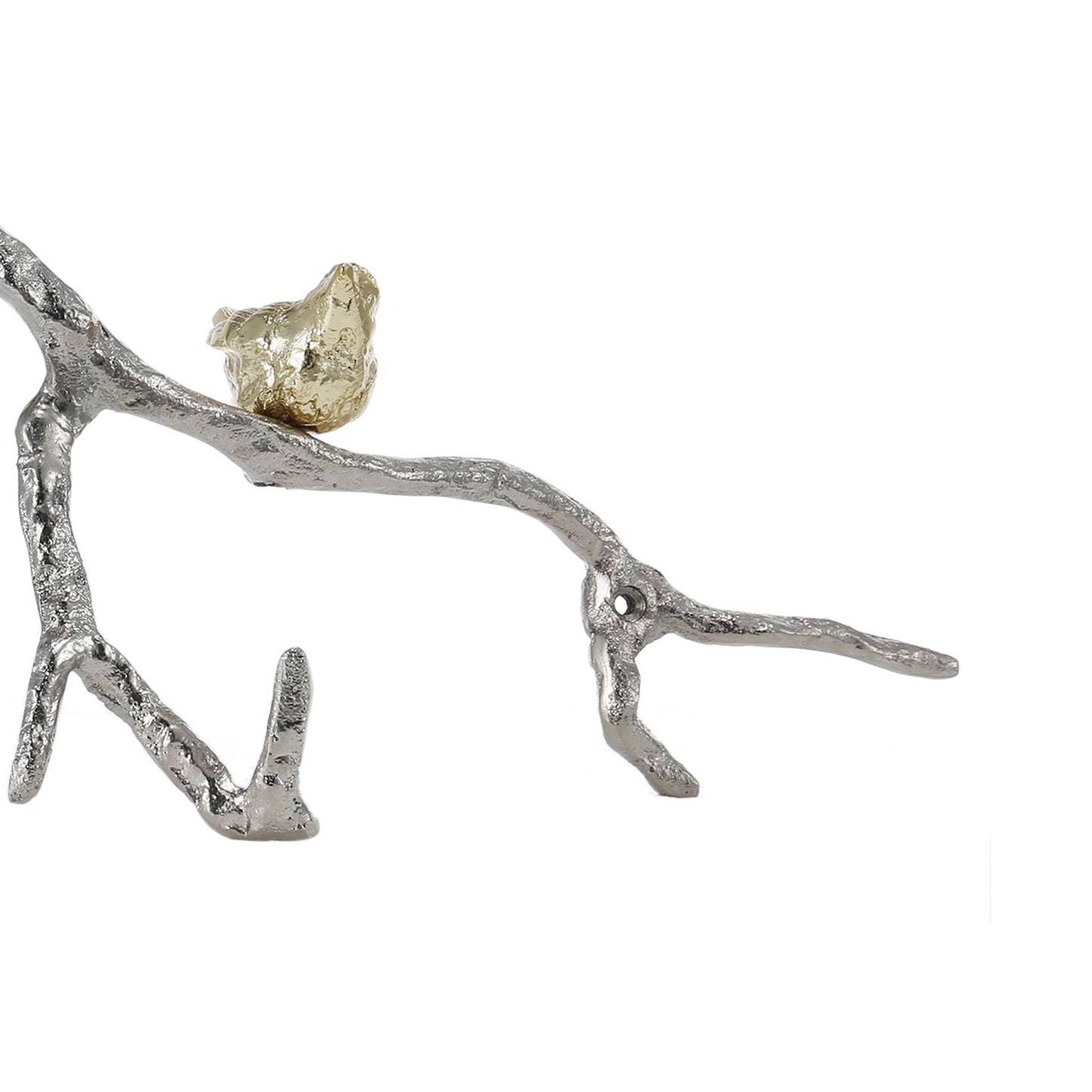 Decorative Wall Hook Branch Shaped With Birds Apogee Silver And Gold