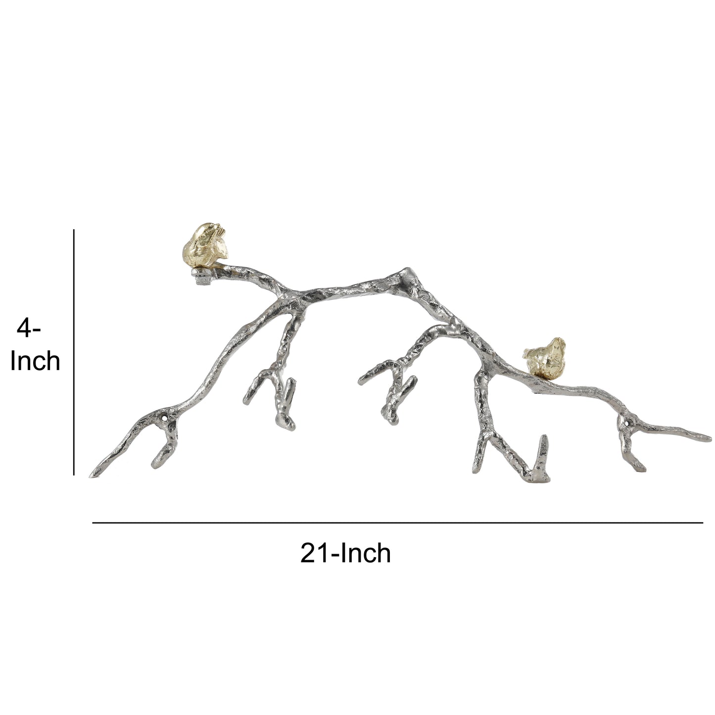 Decorative Wall Hook Branch Shaped With Birds Apogee Silver And Gold