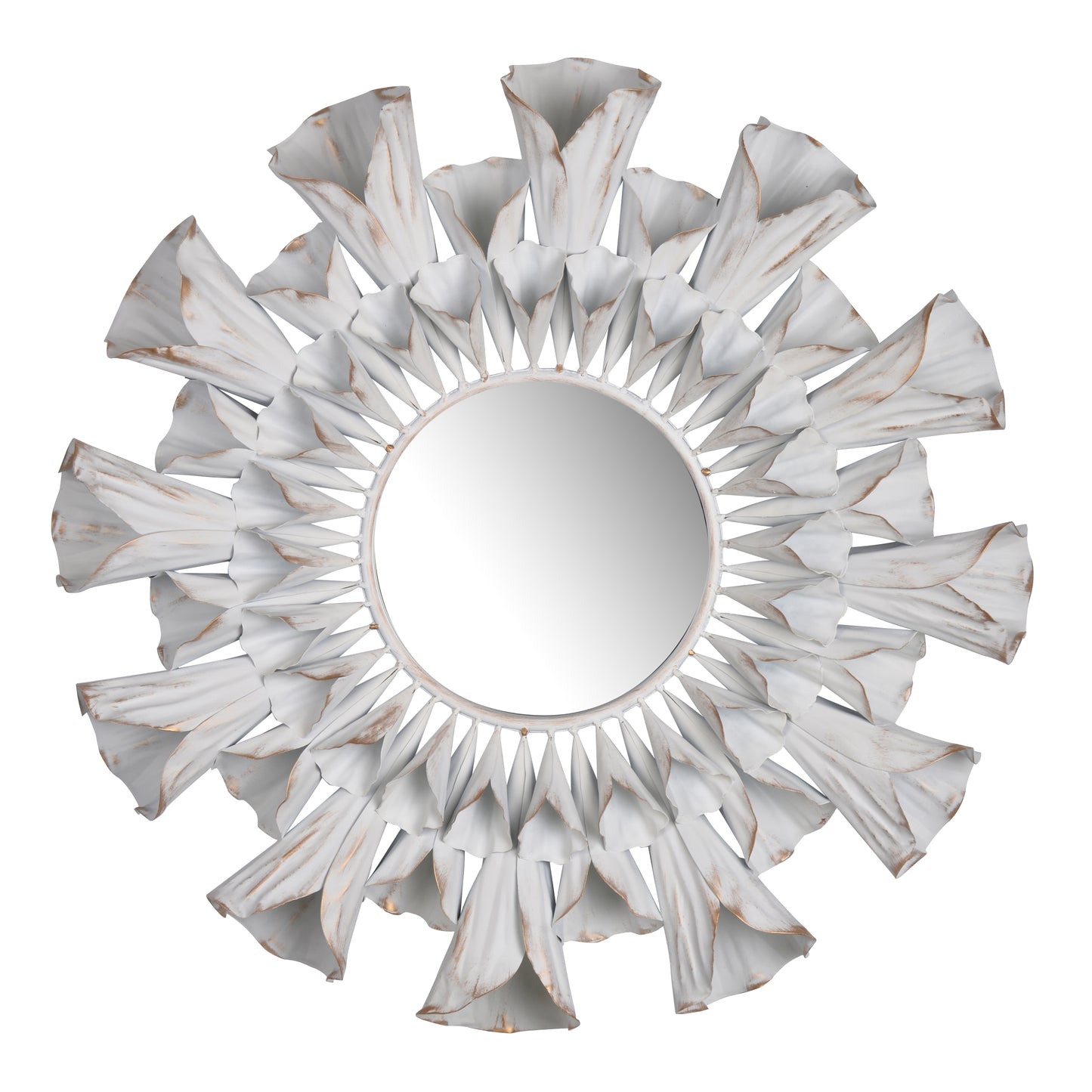 Decorative Metal Wall Mirror With Floral Accents White And Clear
