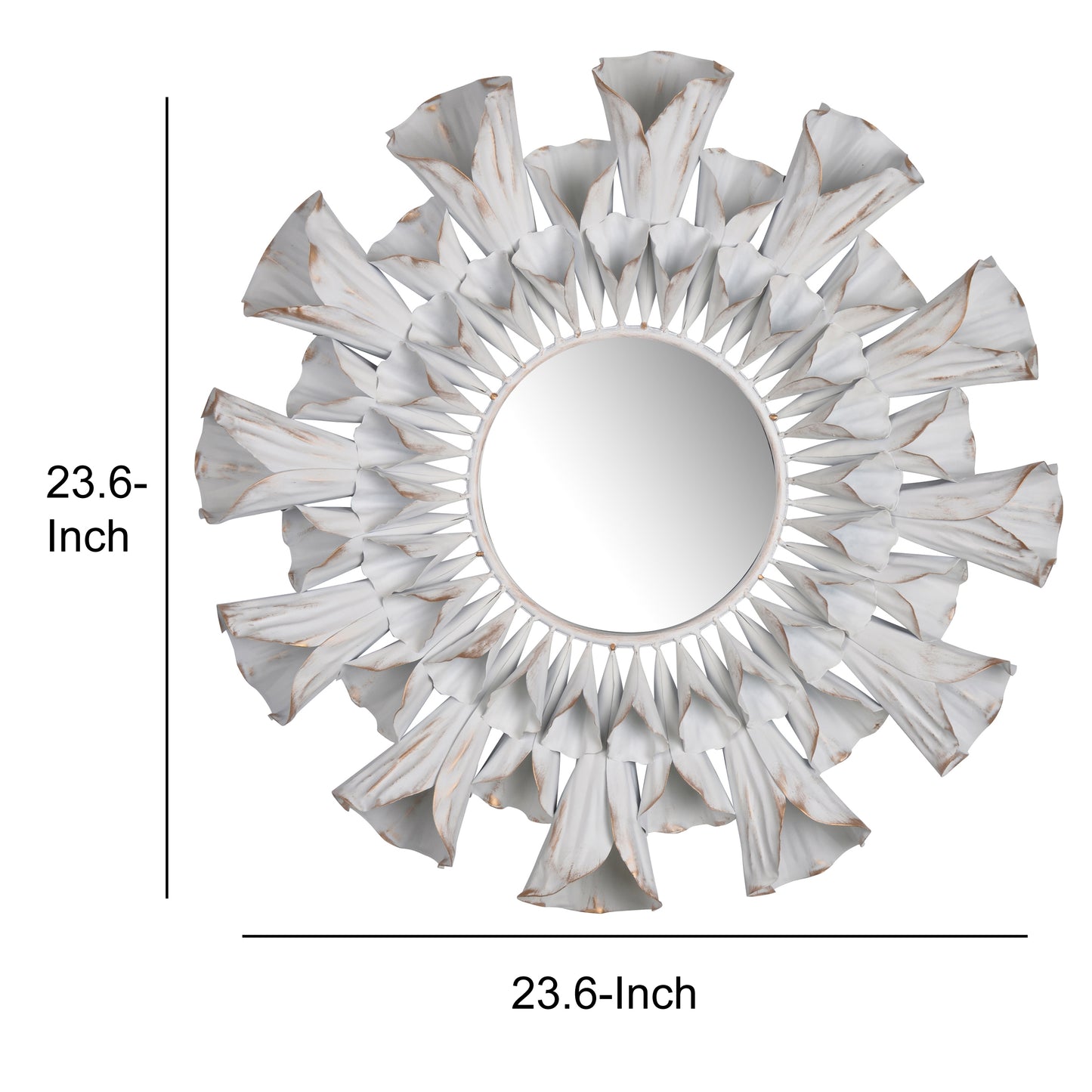 Decorative Metal Wall Mirror With Floral Accents White And Clear