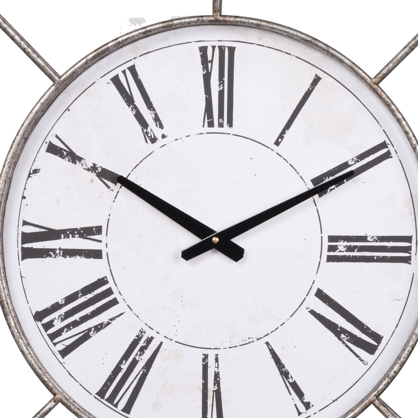 Metal Wall Clock With Circle Dial And Roman Numbers Silver And White
