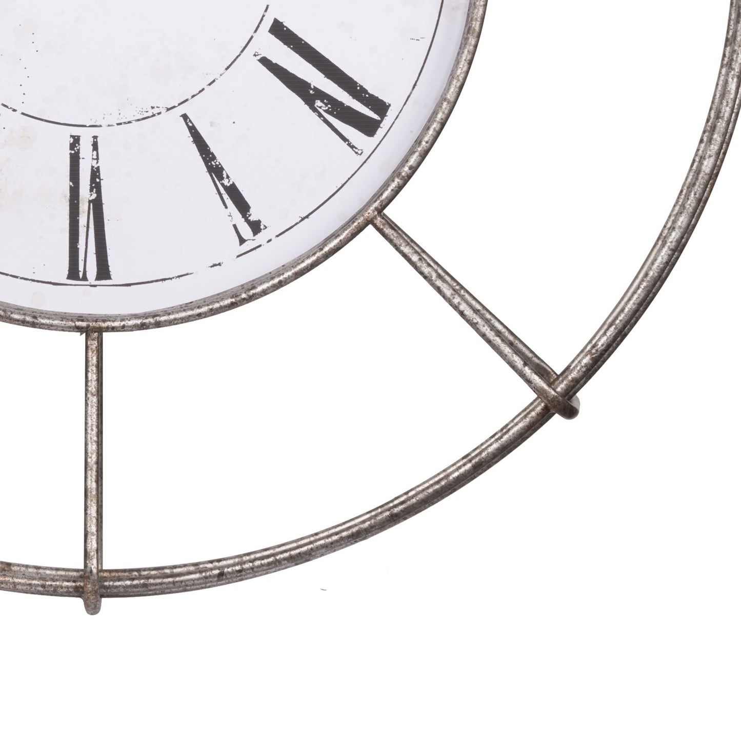 Metal Wall Clock With Circle Dial And Roman Numbers Silver And White