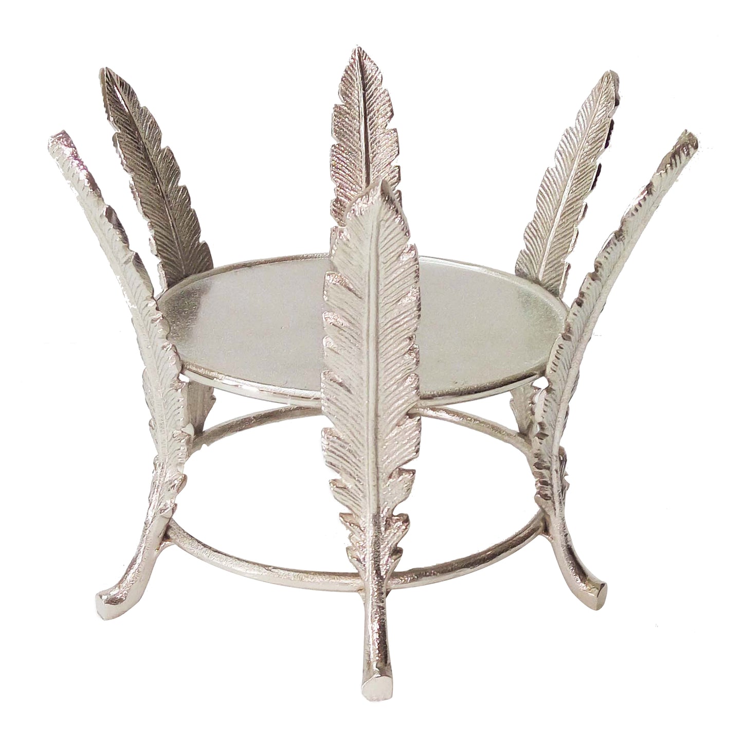 Aluminum Candle Holder Surrounded With Six Leaf Pillars Silver