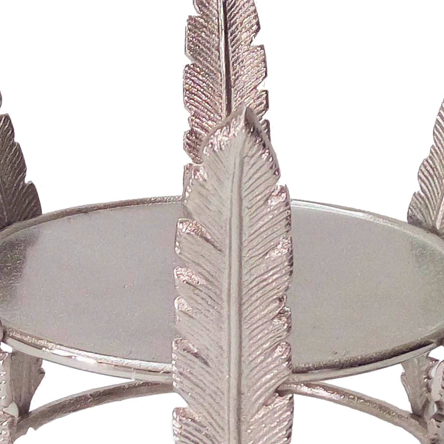 Aluminum Candle Holder Surrounded With Six Leaf Pillars Silver