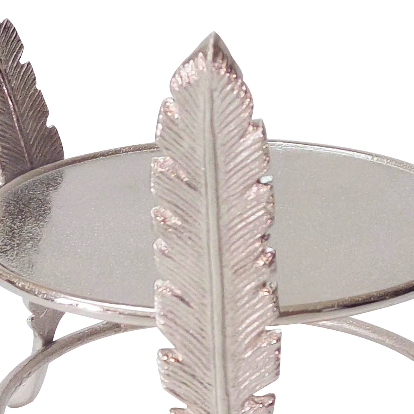 Aluminum Candle Holder Surrounded With Three Leaf Pillars Silver