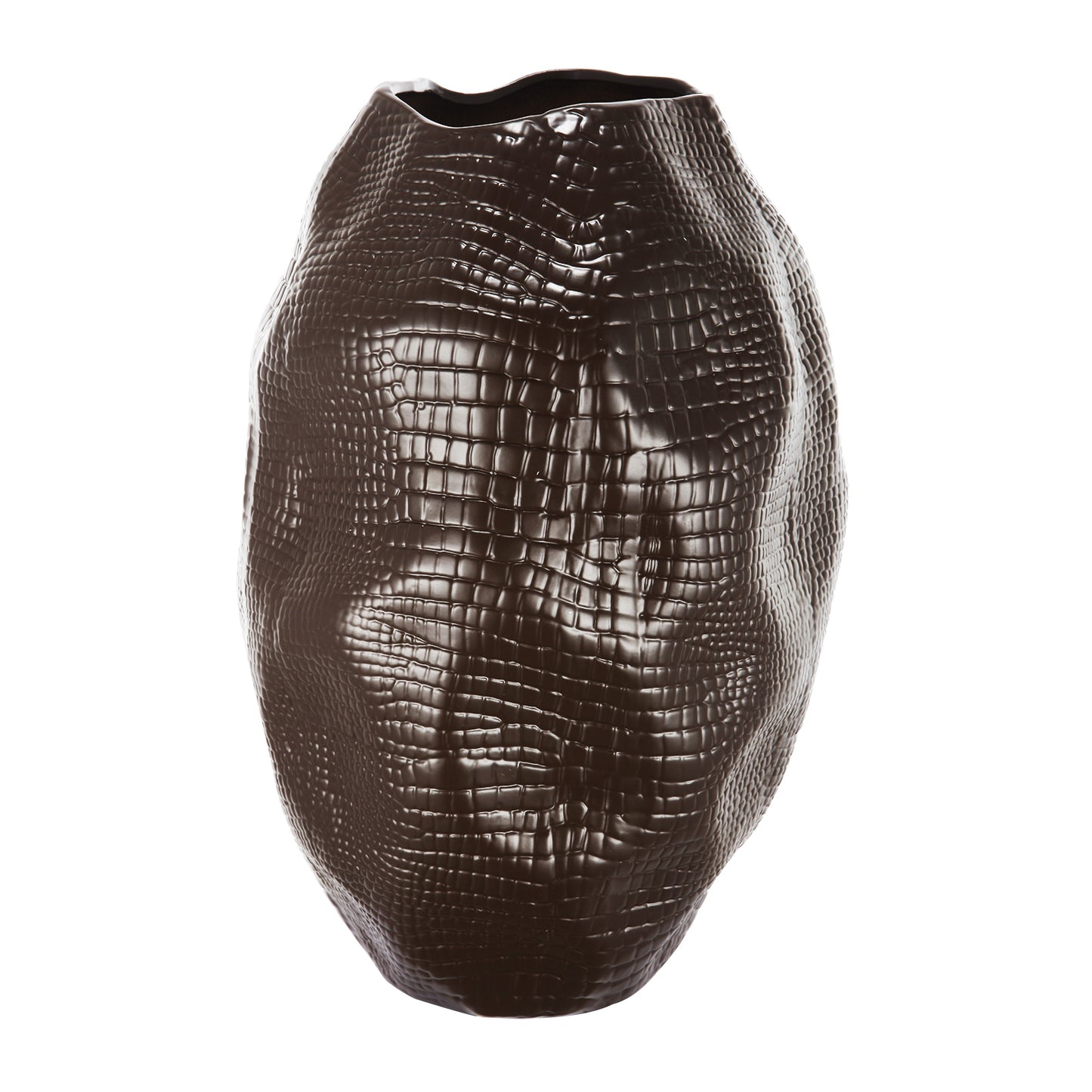 Decorative Textured Ceramic Vase With Irregular Rim Brown