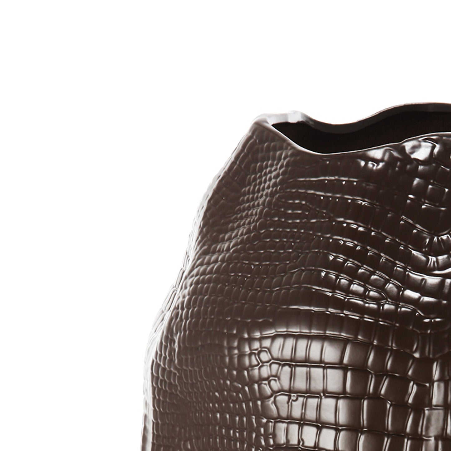 Decorative Textured Ceramic Vase With Irregular Rim Brown