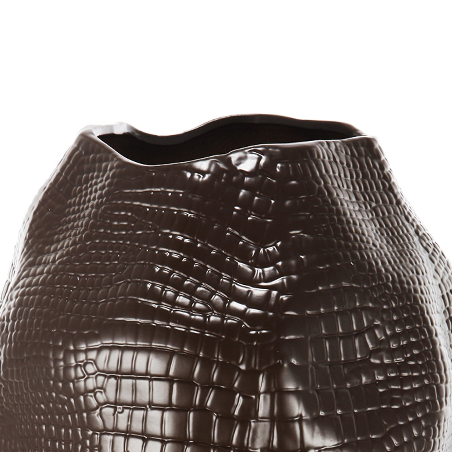 Decorative Textured Ceramic Vase With Irregular Rim Brown
