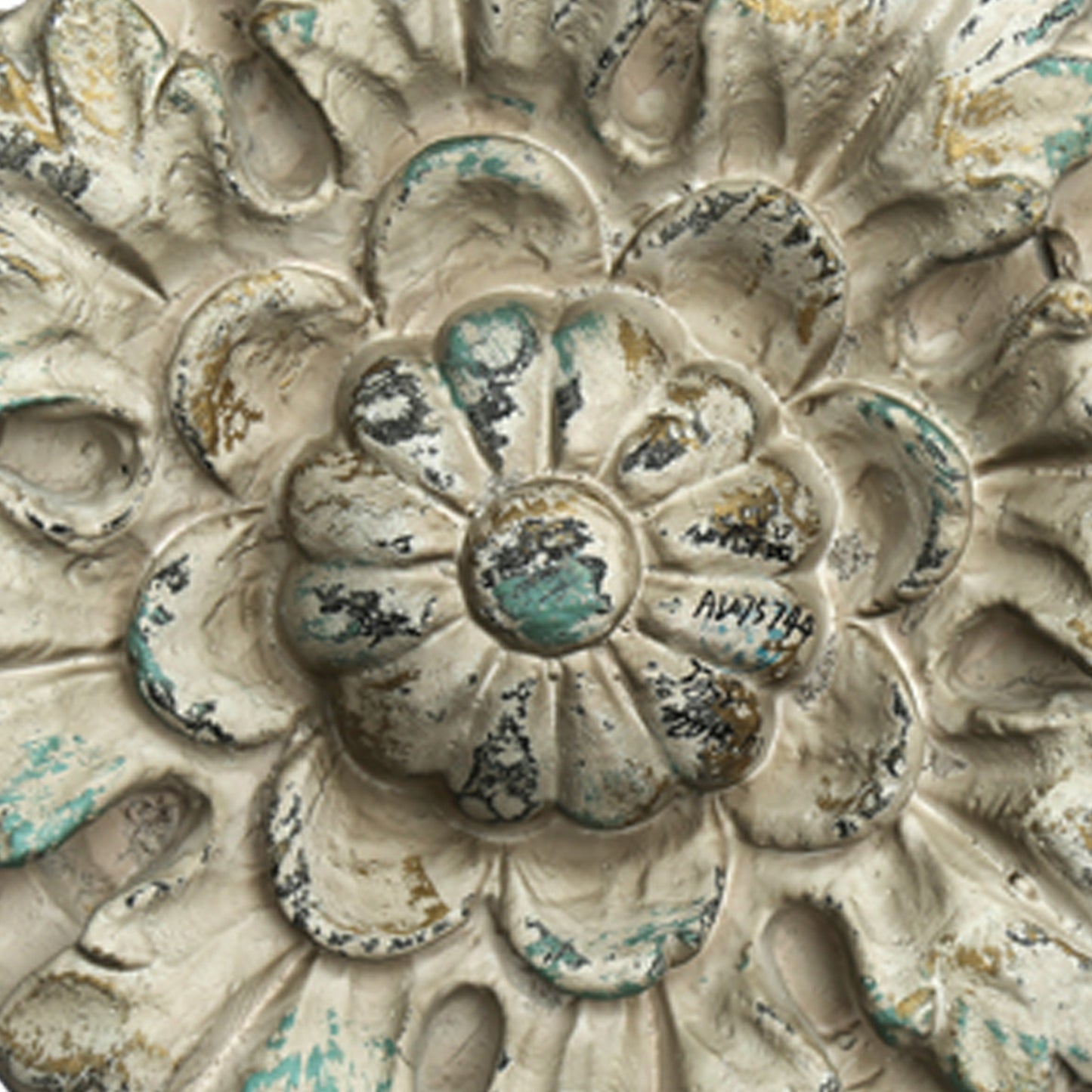 Distressed Floral Design Magnesia Wall Decor With Hanging Hook White