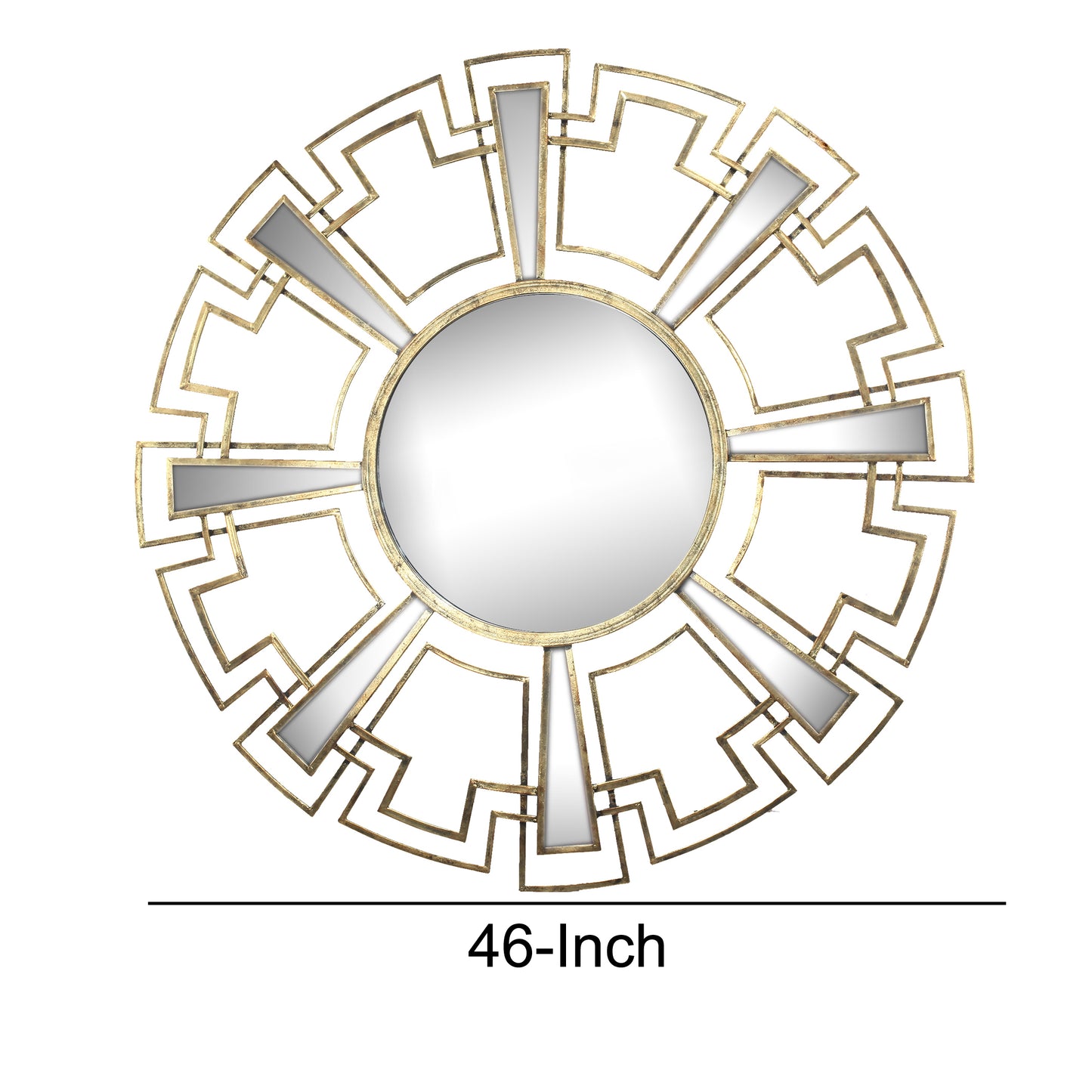 Round Sunburst Wall Mirror With Geometric Design Metal Frame Gold