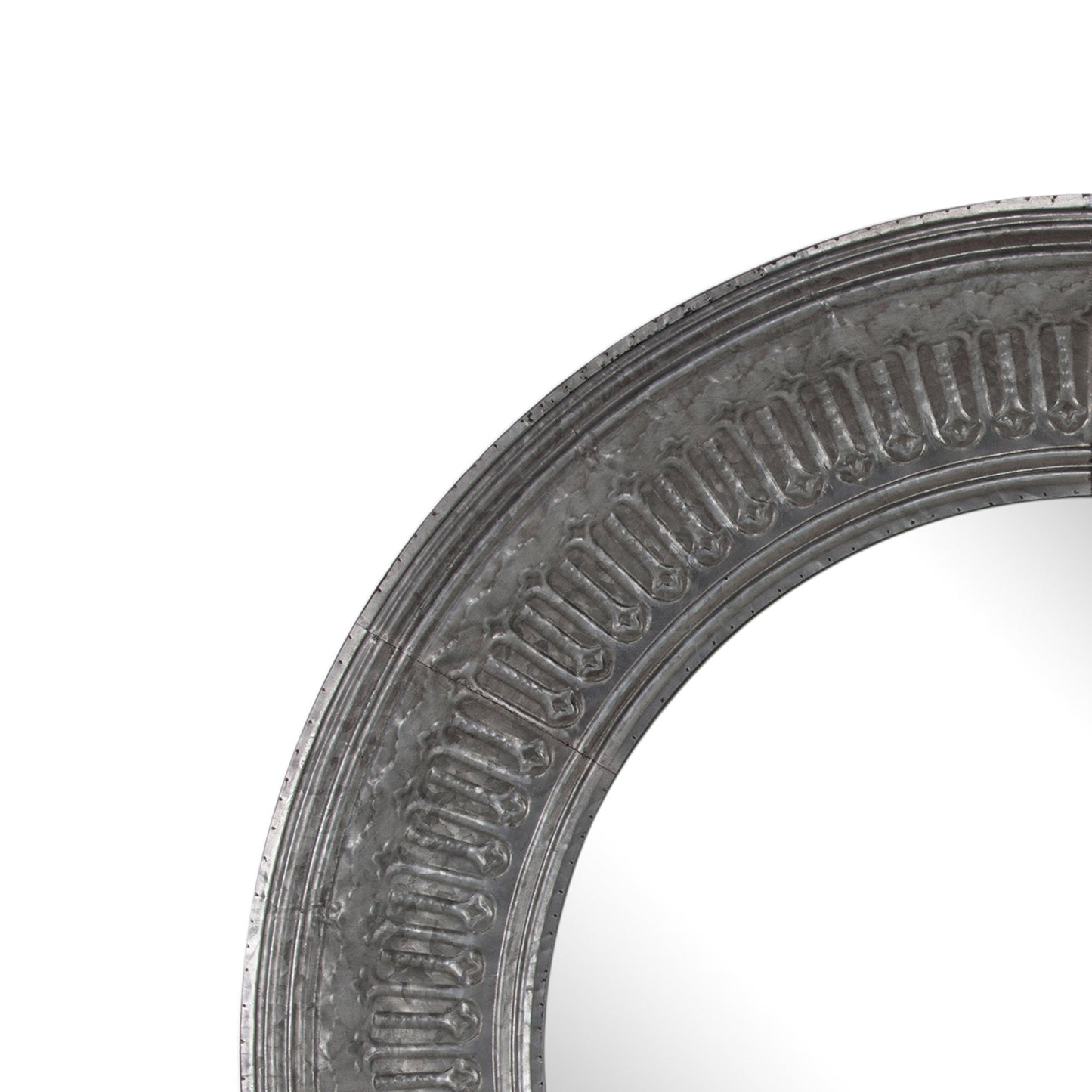 Round Wall Mirror With Thick Embossed Metal Border Antique Gray