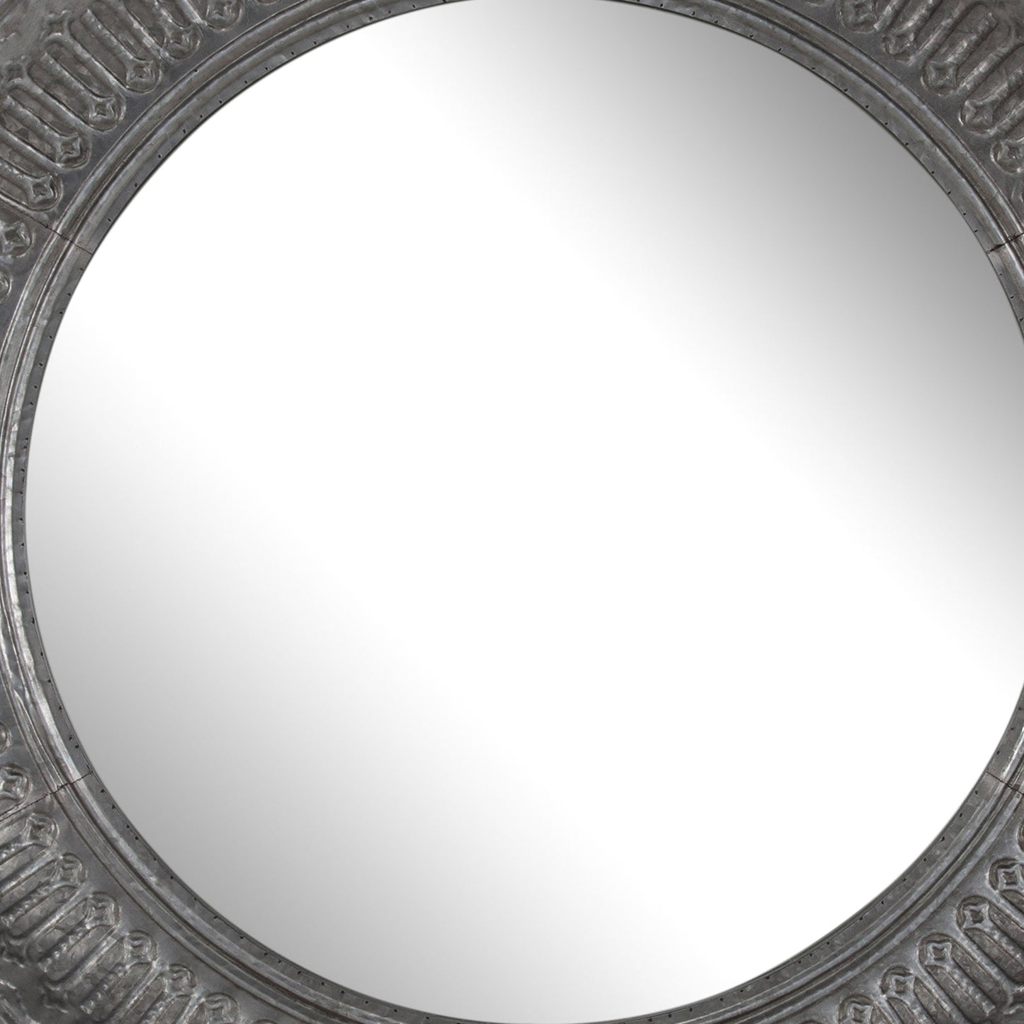 Round Wall Mirror With Thick Embossed Metal Border Antique Gray