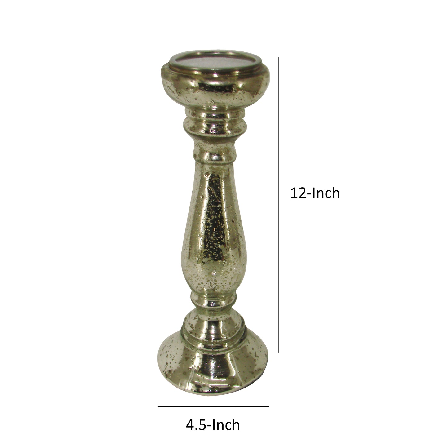 Glass Pillar Candle Holder With Distressed Details Silver