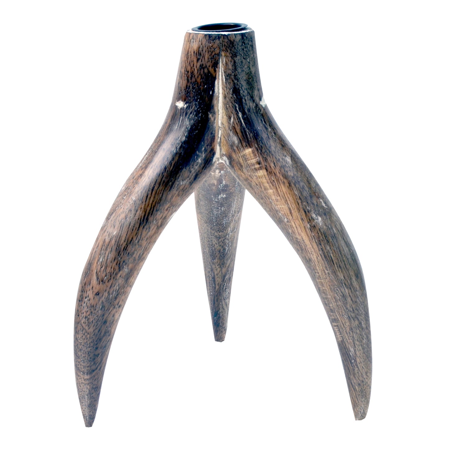 Wooden Antler Shaped Tripod Candlestick Holder Brown And Black