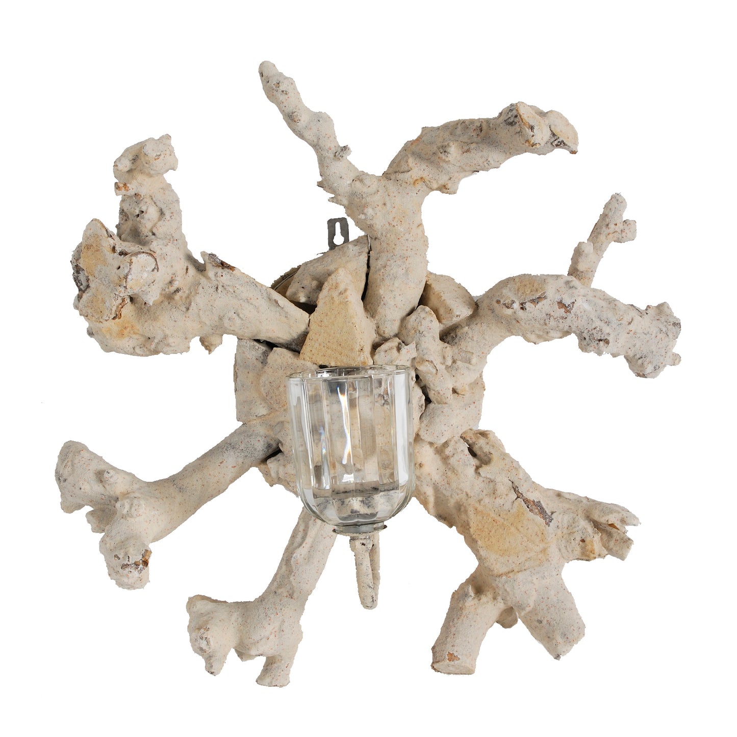 Wood And Metal Wall Candle Holder With Glass Sconce Brown