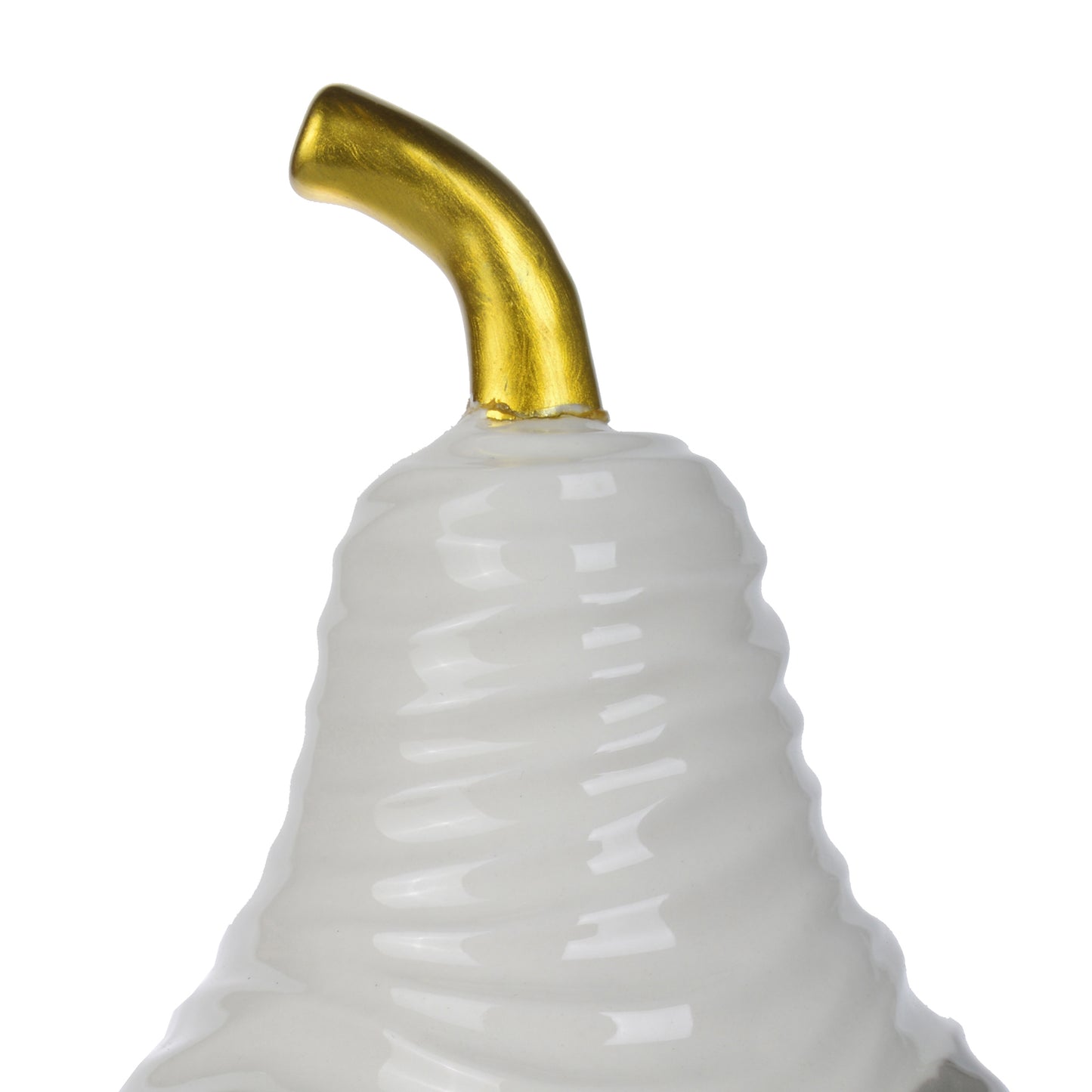 Ceramic Decorative Pear With Golden Stem White And Gray