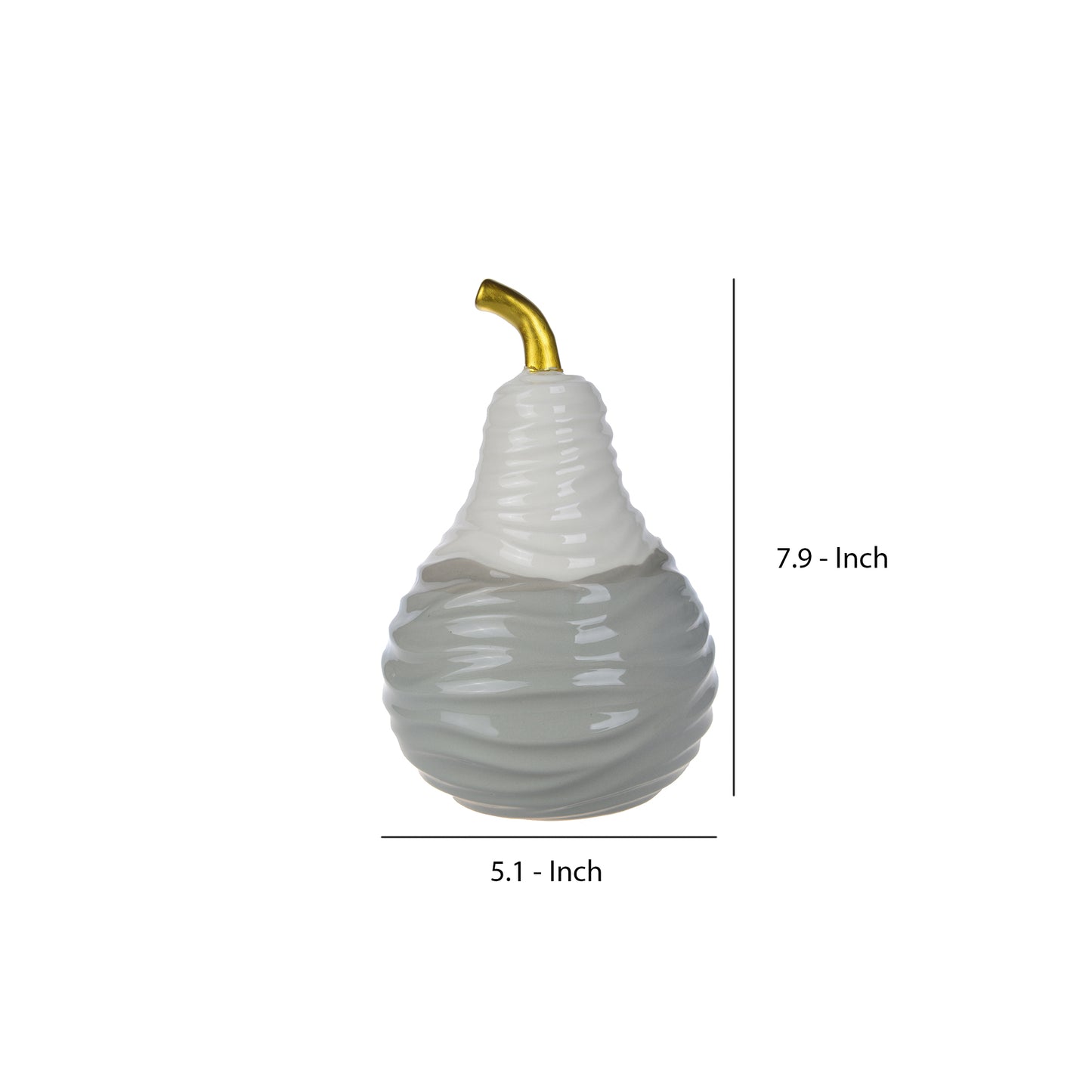 Ceramic Decorative Pear With Golden Stem White And Gray