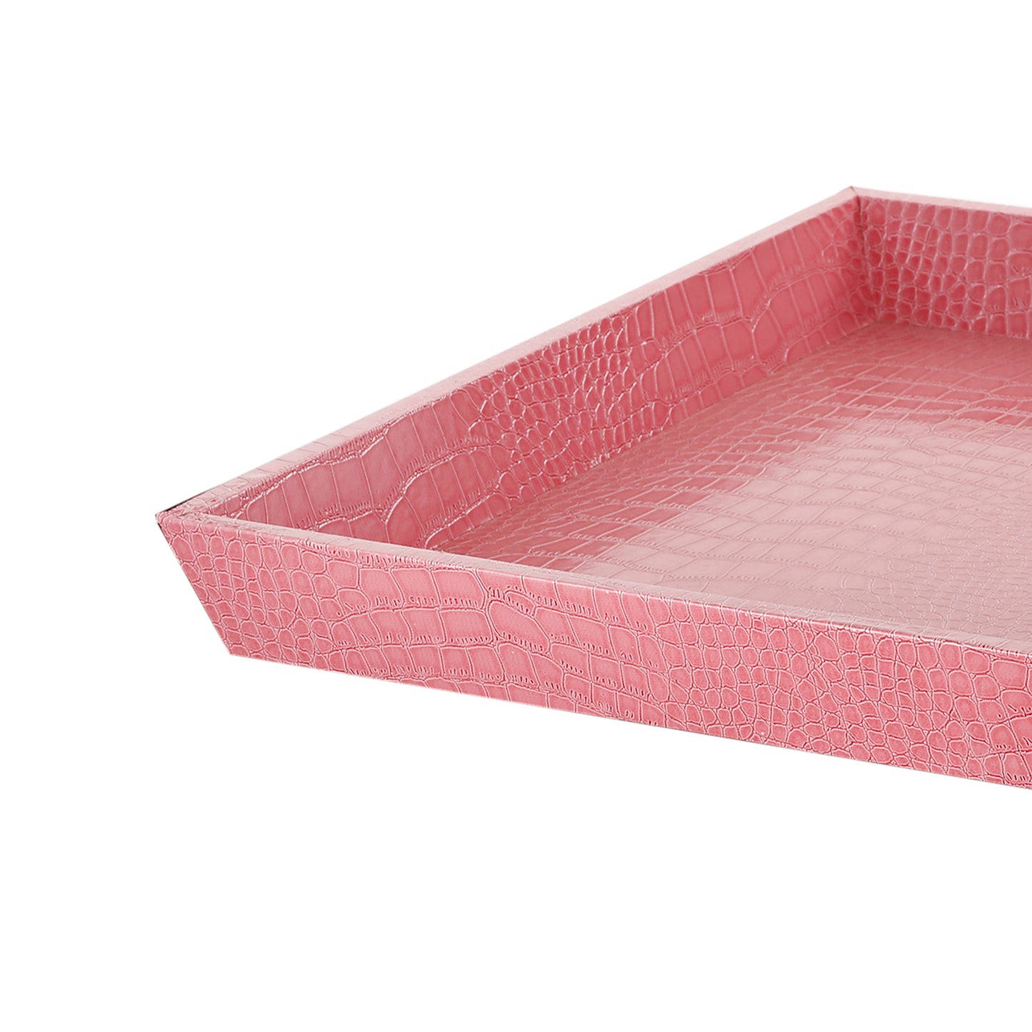 Wood And Leatherette Decorative Serving Tray With Raised Sides Pink