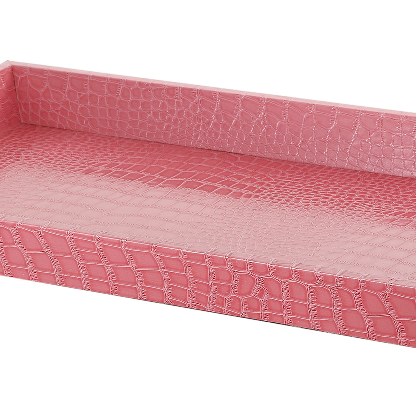 Rectangular Wooden Decorative Serving Tray With Raised Sides Pink