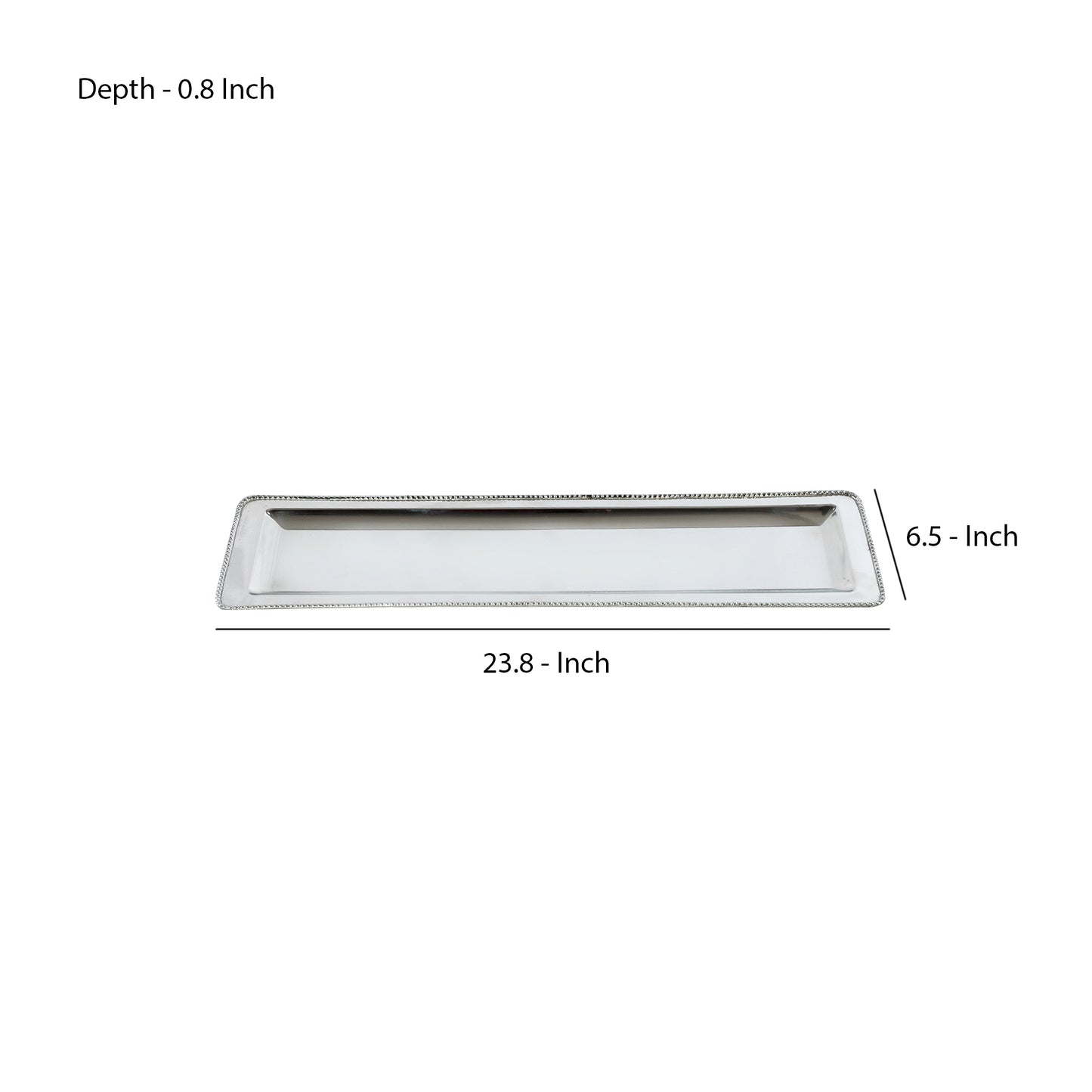 Rectangular Decorative Serving Tray With Beaded Trim Design Silver